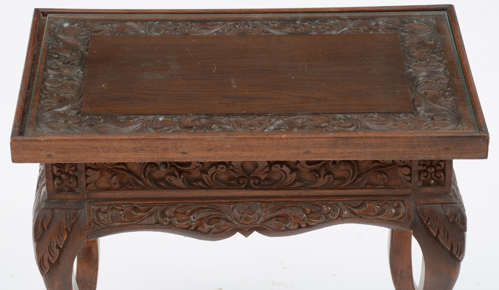 Carved Acanthus Glass Top End Tables