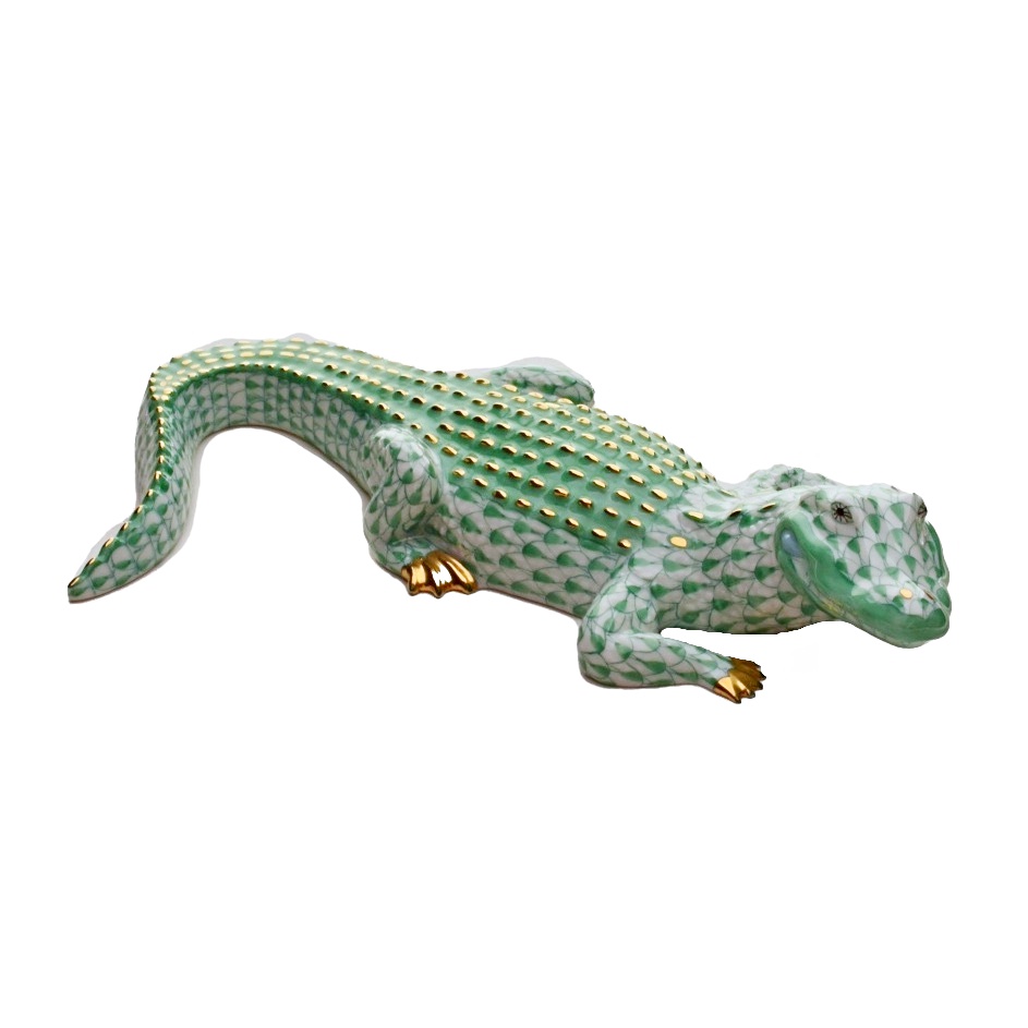 Green and White Herend Porcelain Alligator