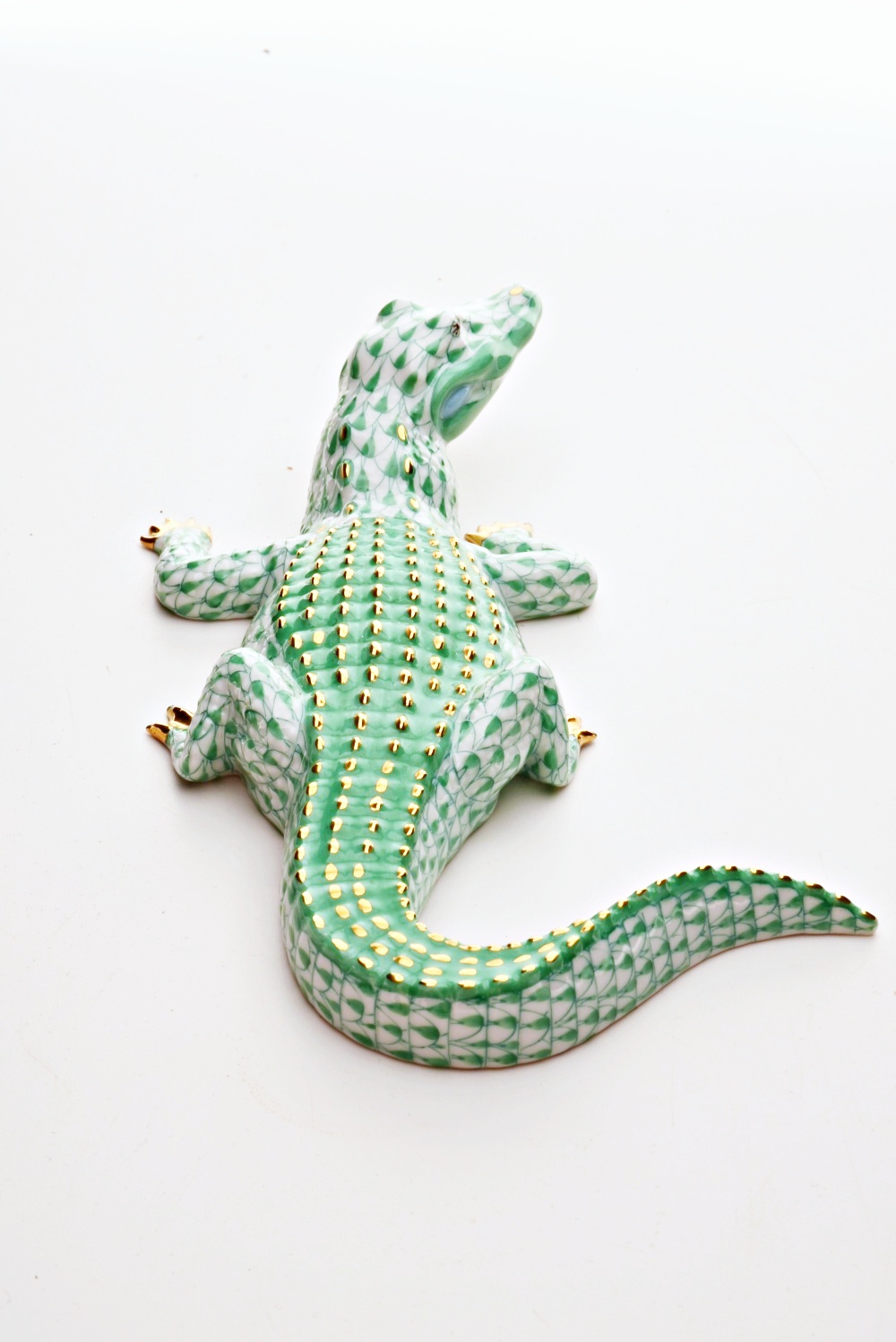 Green and White Herend Porcelain Alligator