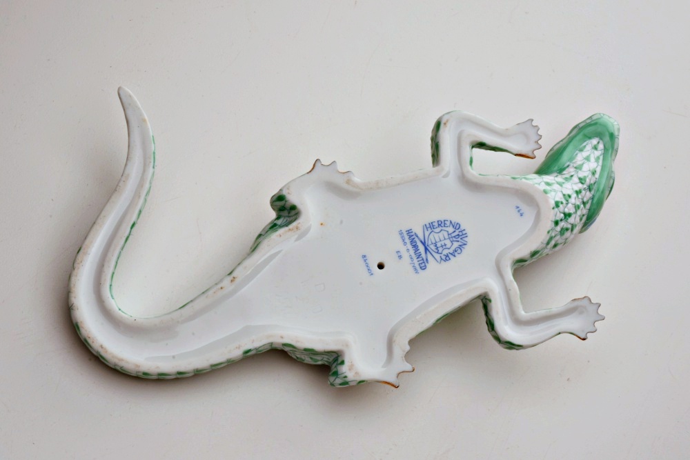 Green and White Herend Porcelain Alligator