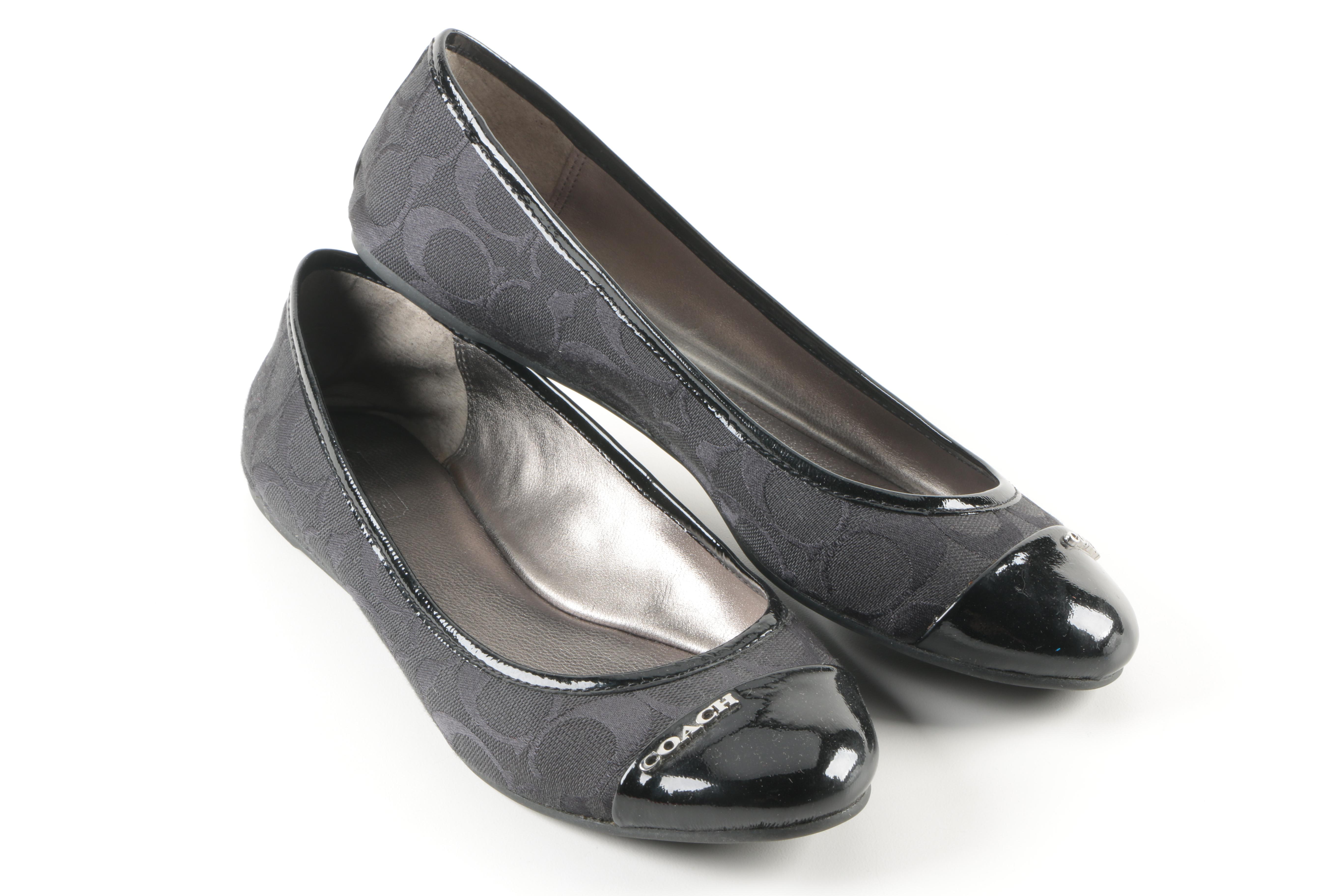 Coach "Darena" Black Canvas Logo Ballet Flats