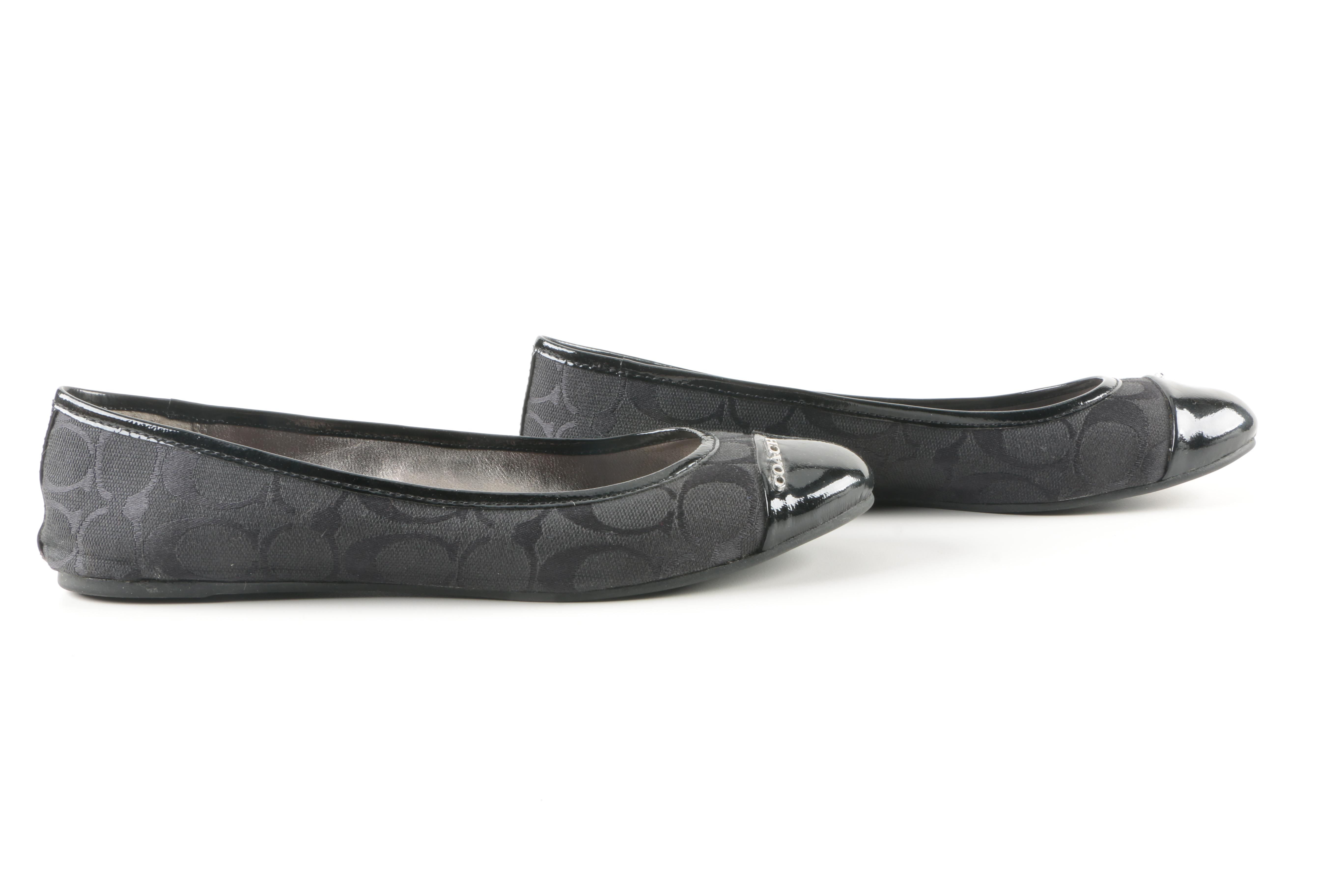 Coach "Darena" Black Canvas Logo Ballet Flats