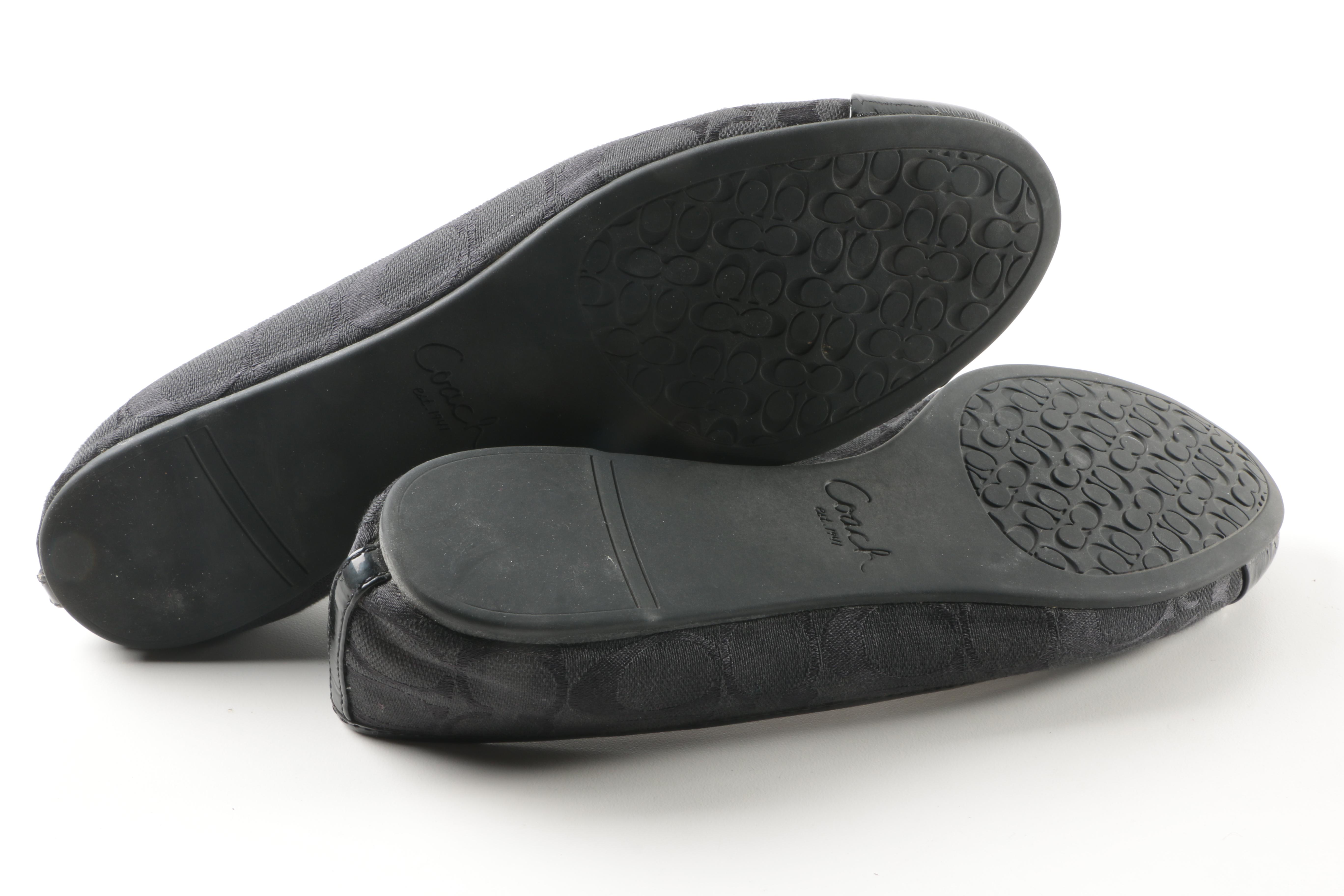 Coach "Darena" Black Canvas Logo Ballet Flats