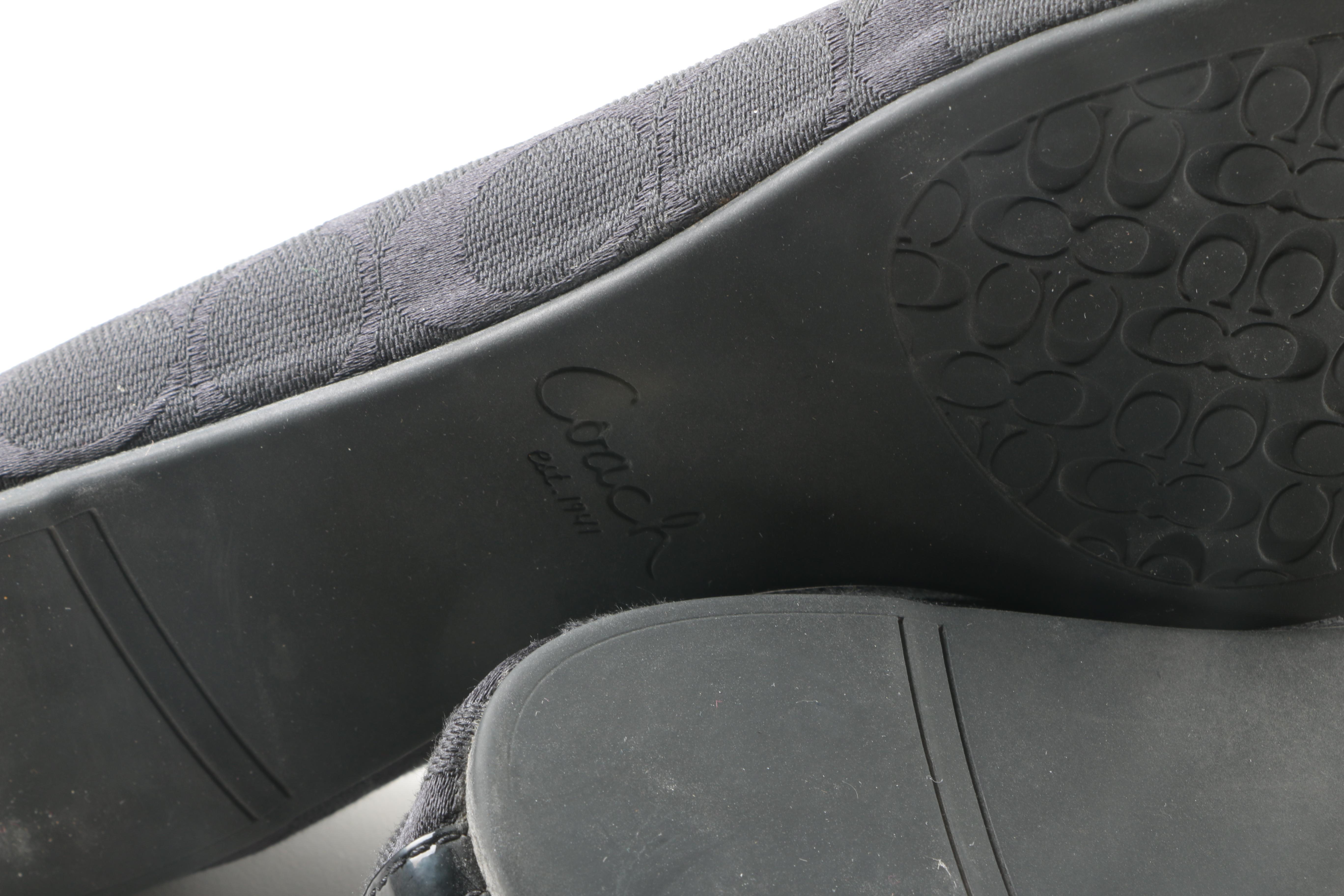 Coach "Darena" Black Canvas Logo Ballet Flats