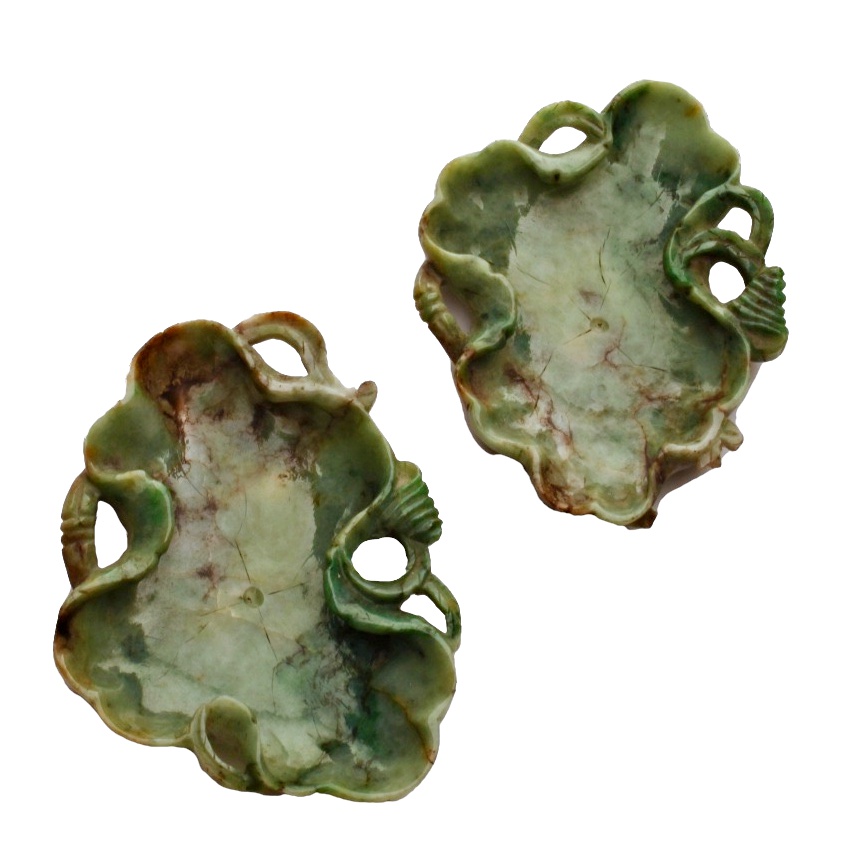 Pair of late 19th Century Chinese Jadeite Brush Wash Bowls