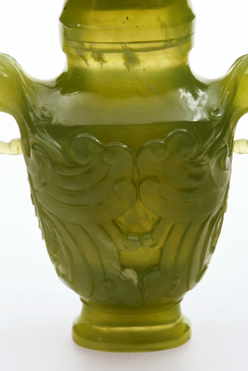 Nicely Carved Chinese Bowenite Hardstone Snuff Bottle