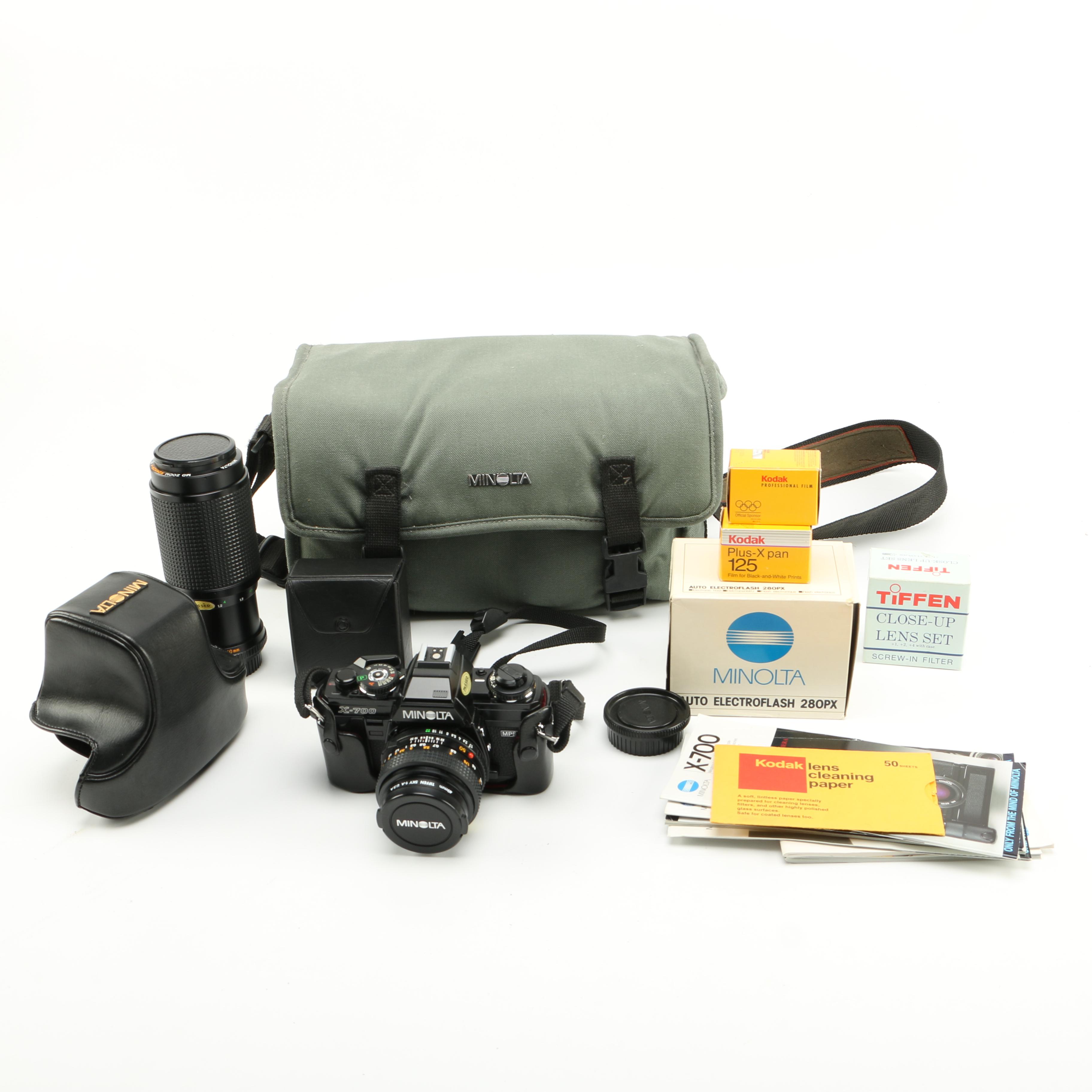 1981 Minolta X-700 Camera With Case and Accessories