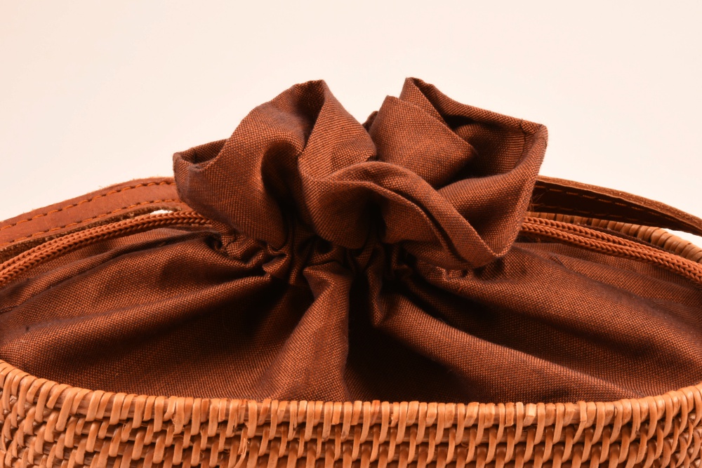 Hand Woven Bosom Buddy Handbag with Turquoise Grosgrain Ribbon