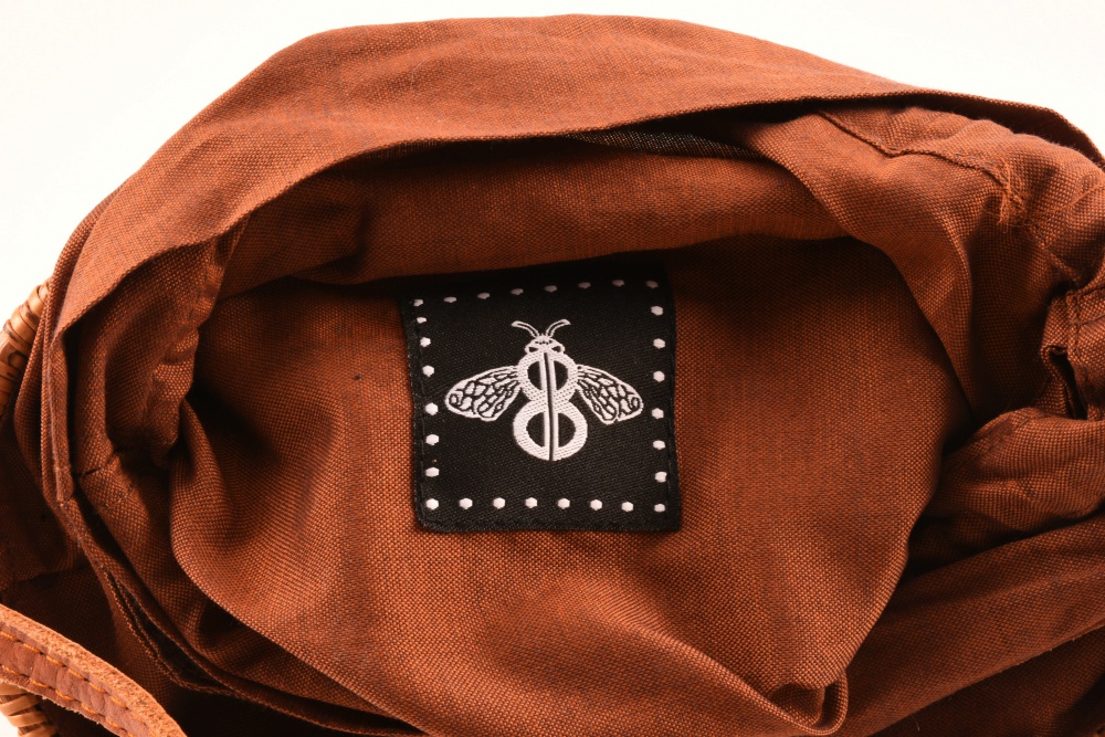 Hand Woven Bosom Buddy Handbag with Turquoise Grosgrain Ribbon