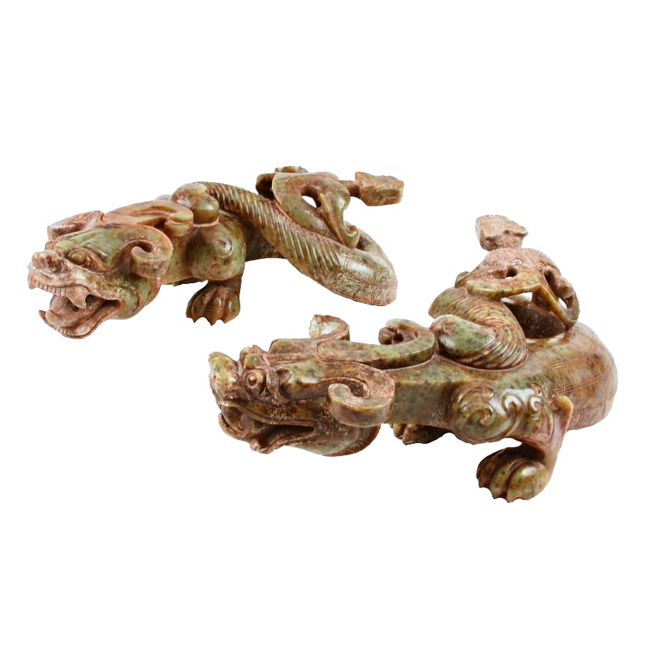 Pair of 19th Century Well Carved Nephrite Jade Chinese Dragons