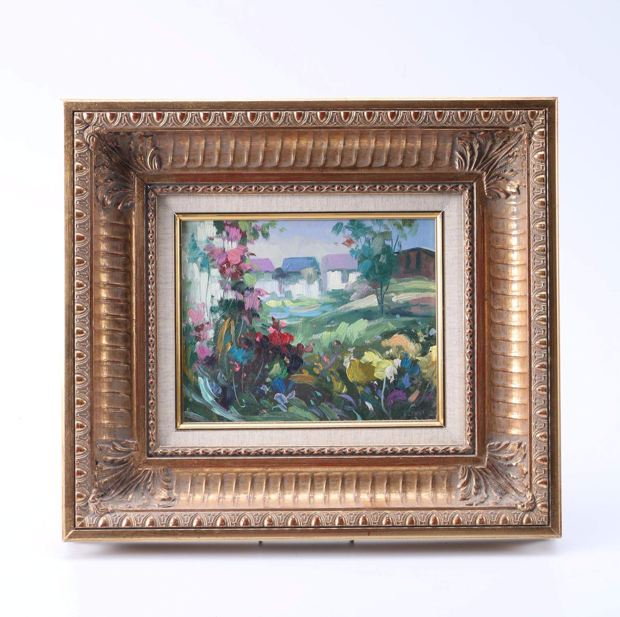 Oil Painting on Canvas of Houses and Floweres