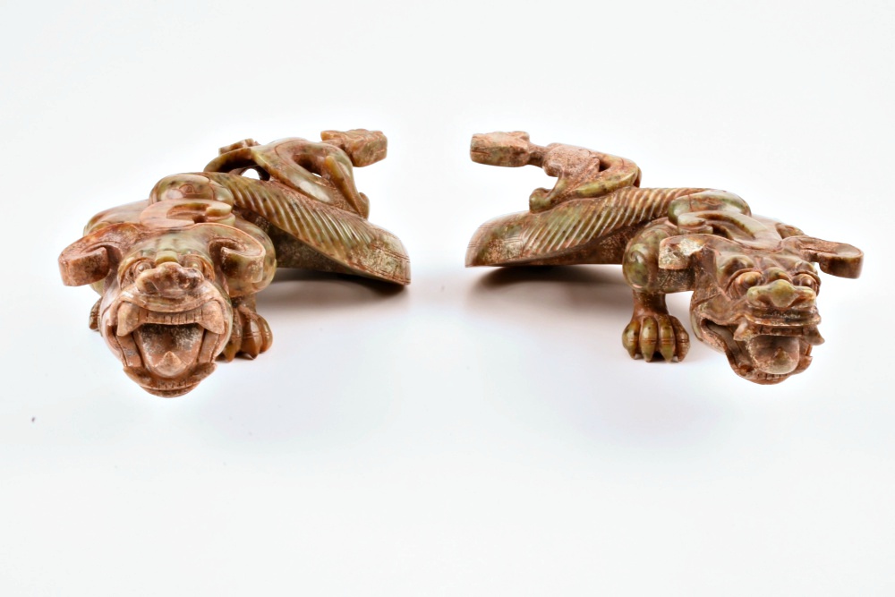 Pair of 19th Century Well Carved Nephrite Jade Chinese Dragons