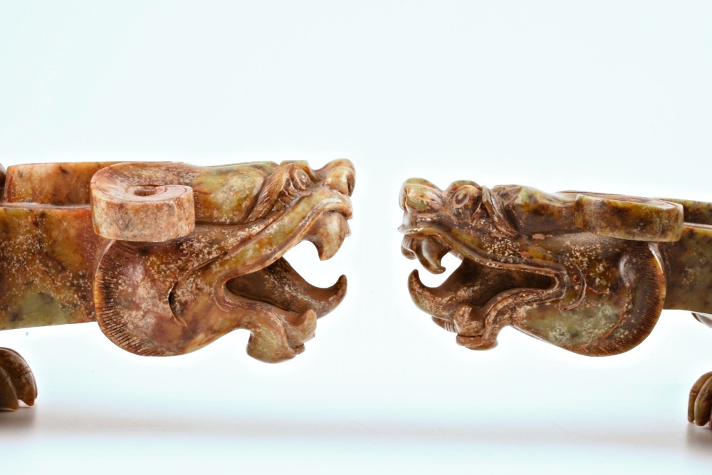 Pair of 19th Century Well Carved Nephrite Jade Chinese Dragons