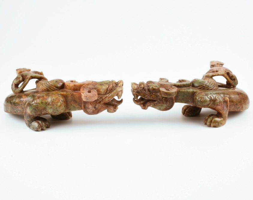 Pair of 19th Century Well Carved Nephrite Jade Chinese Dragons