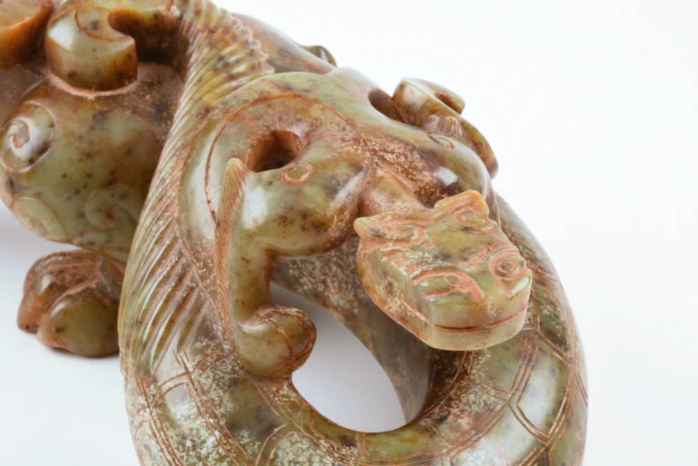 Pair of 19th Century Well Carved Nephrite Jade Chinese Dragons