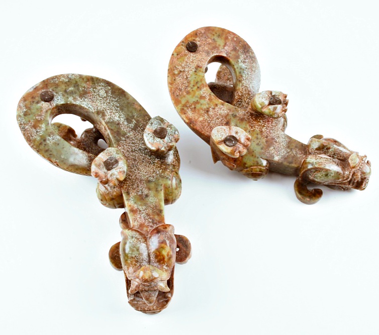 Pair of 19th Century Well Carved Nephrite Jade Chinese Dragons