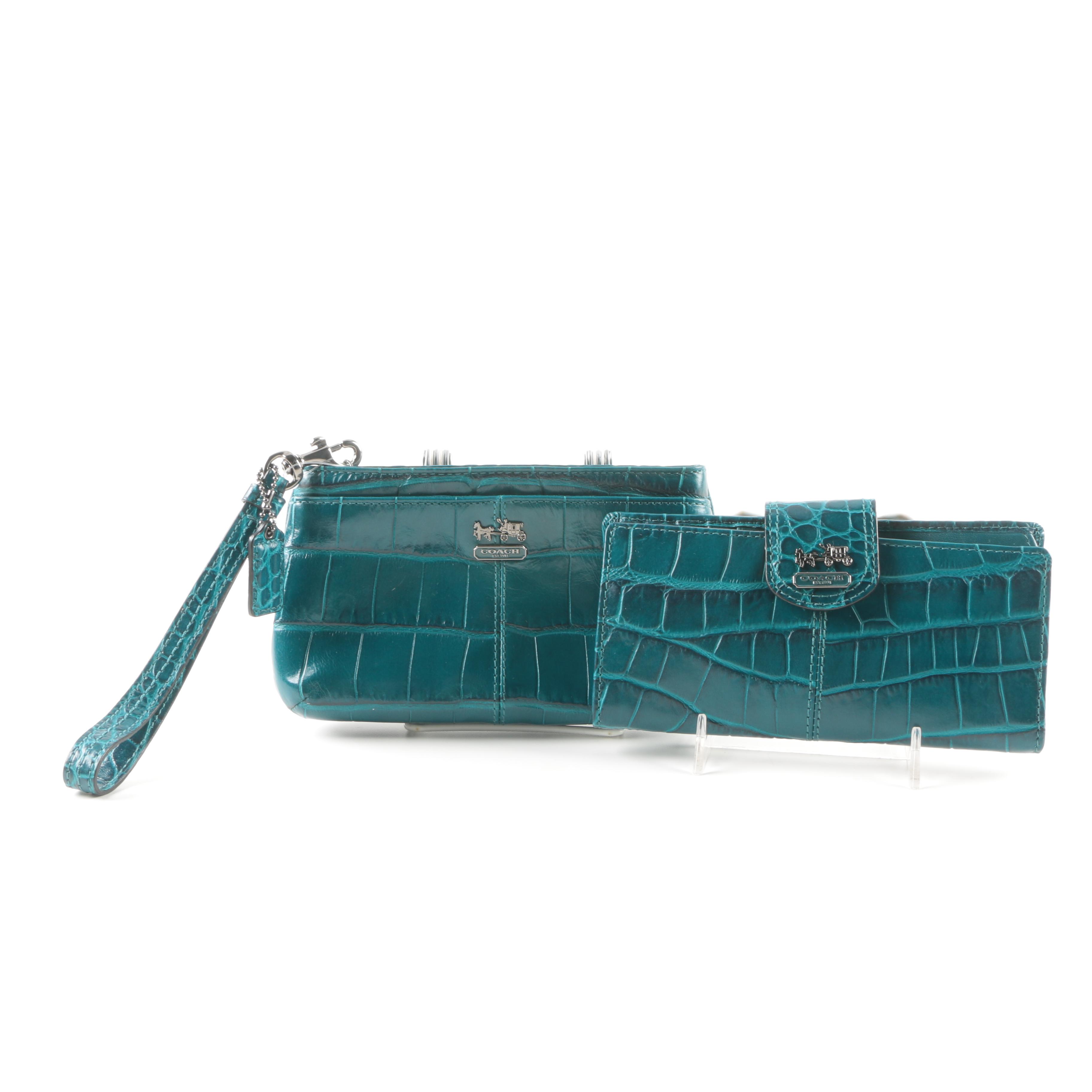 Teal Embossed Leather Madison Wallet and Clutch
