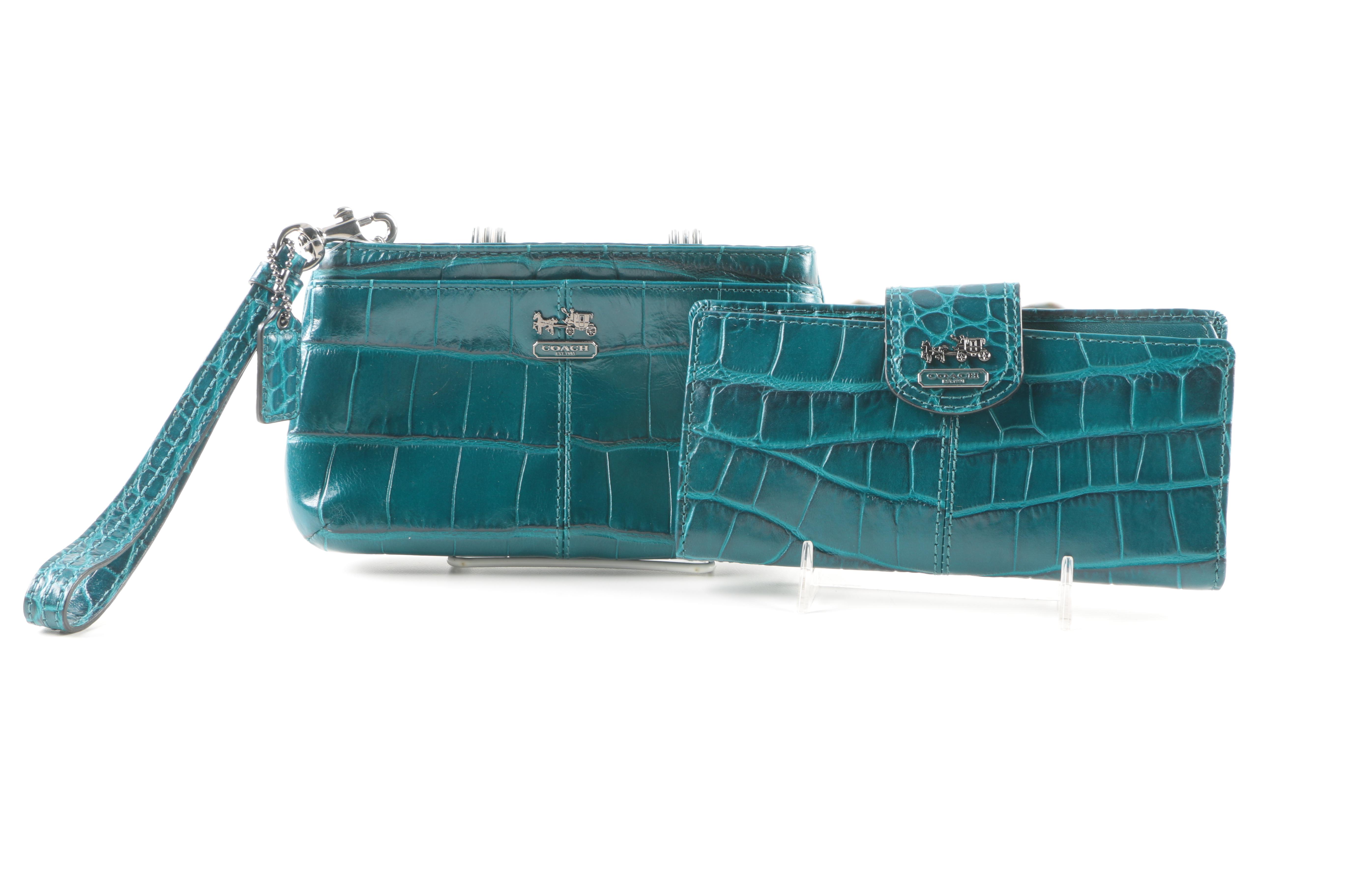 Teal Embossed Leather Madison Wallet and Clutch