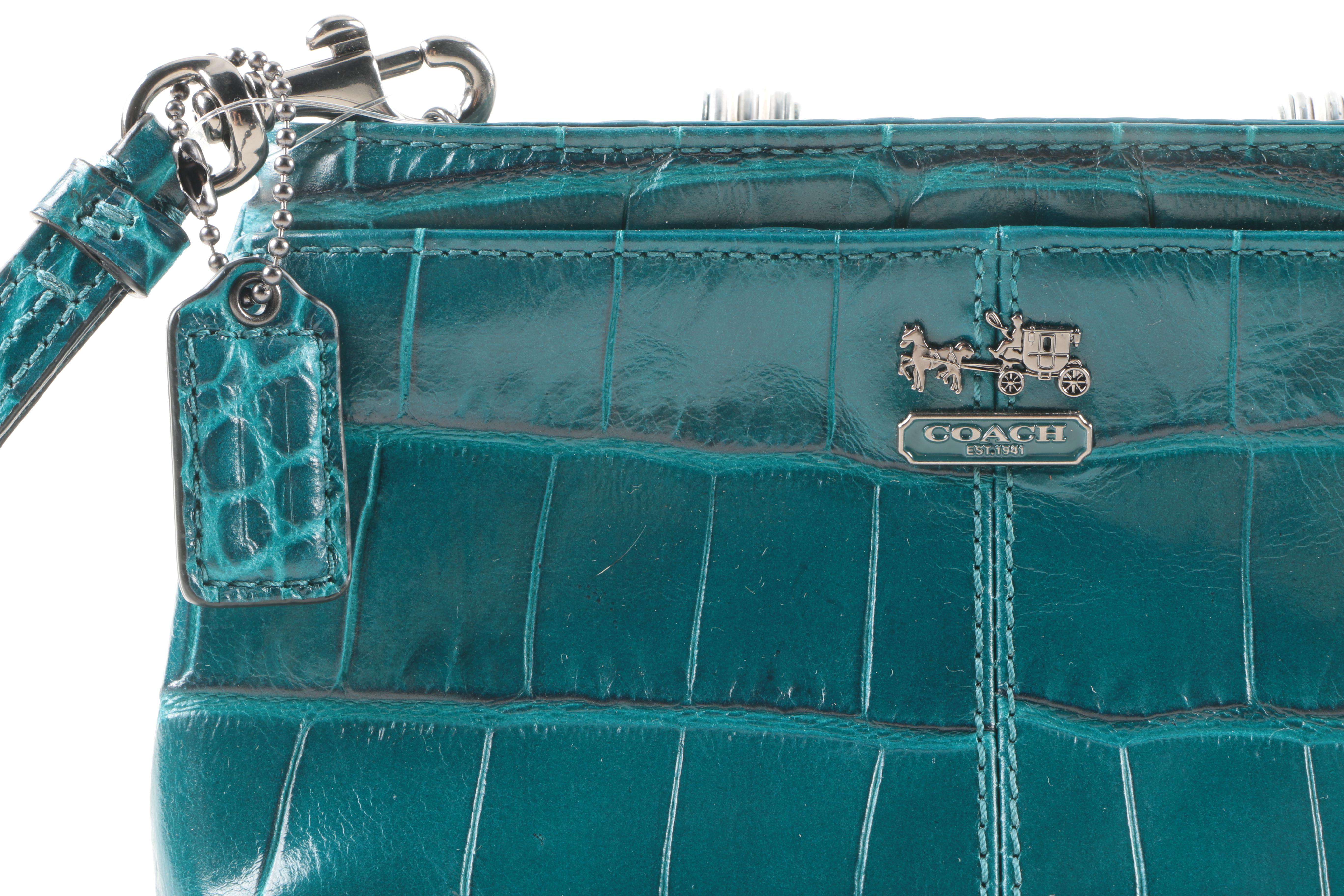 Teal Embossed Leather Madison Wallet and Clutch