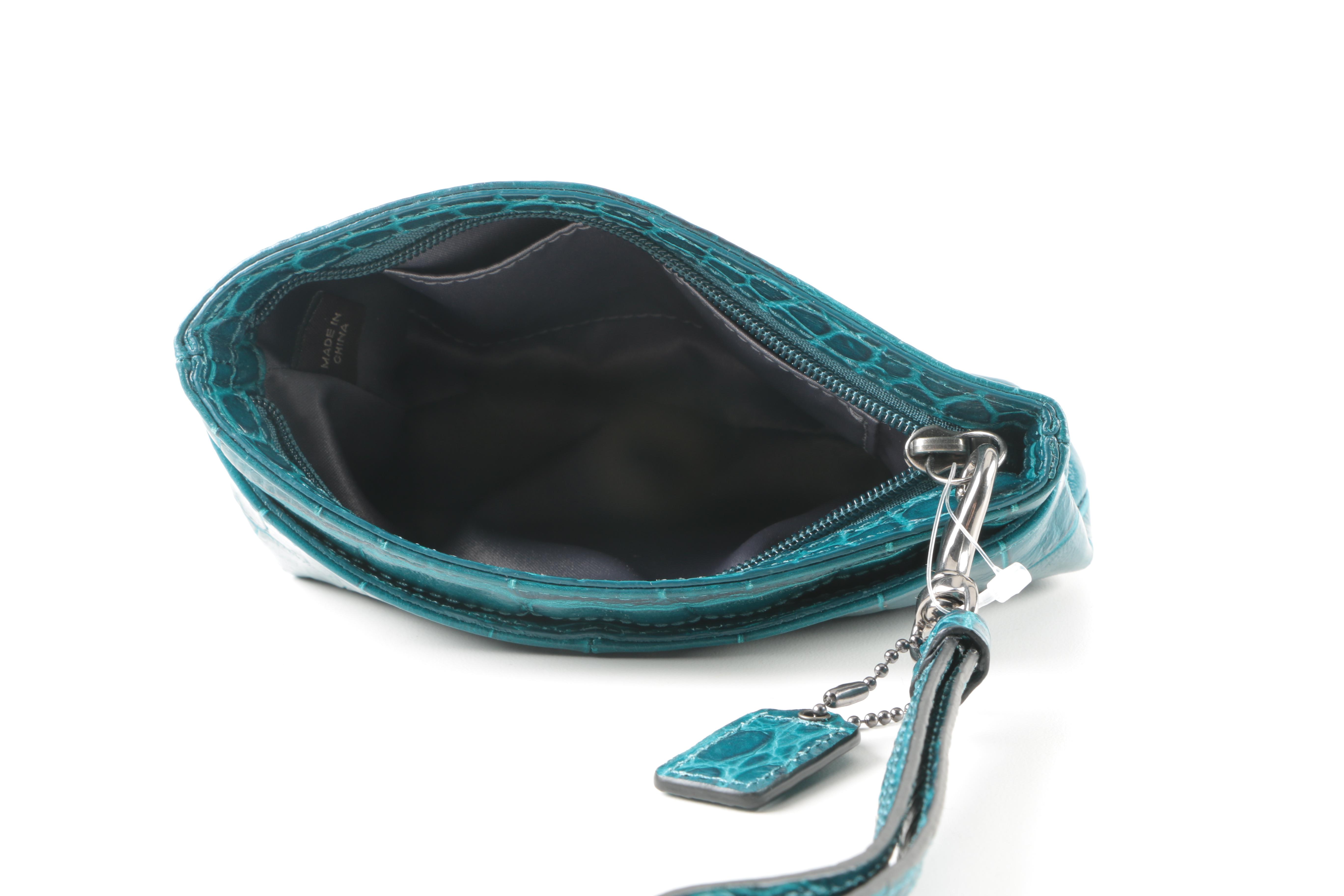 Teal Embossed Leather Madison Wallet and Clutch