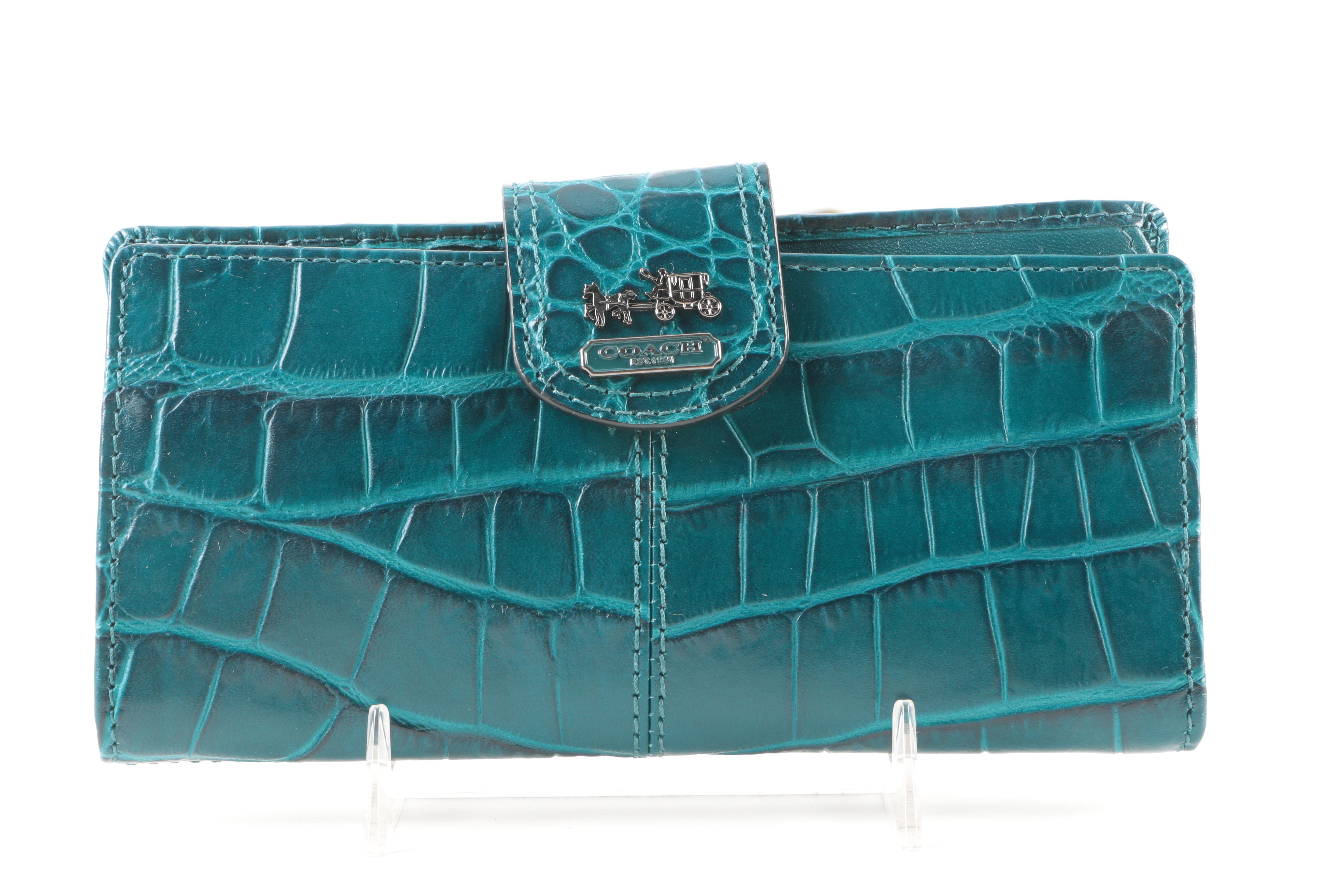 Teal Embossed Leather Madison Wallet and Clutch
