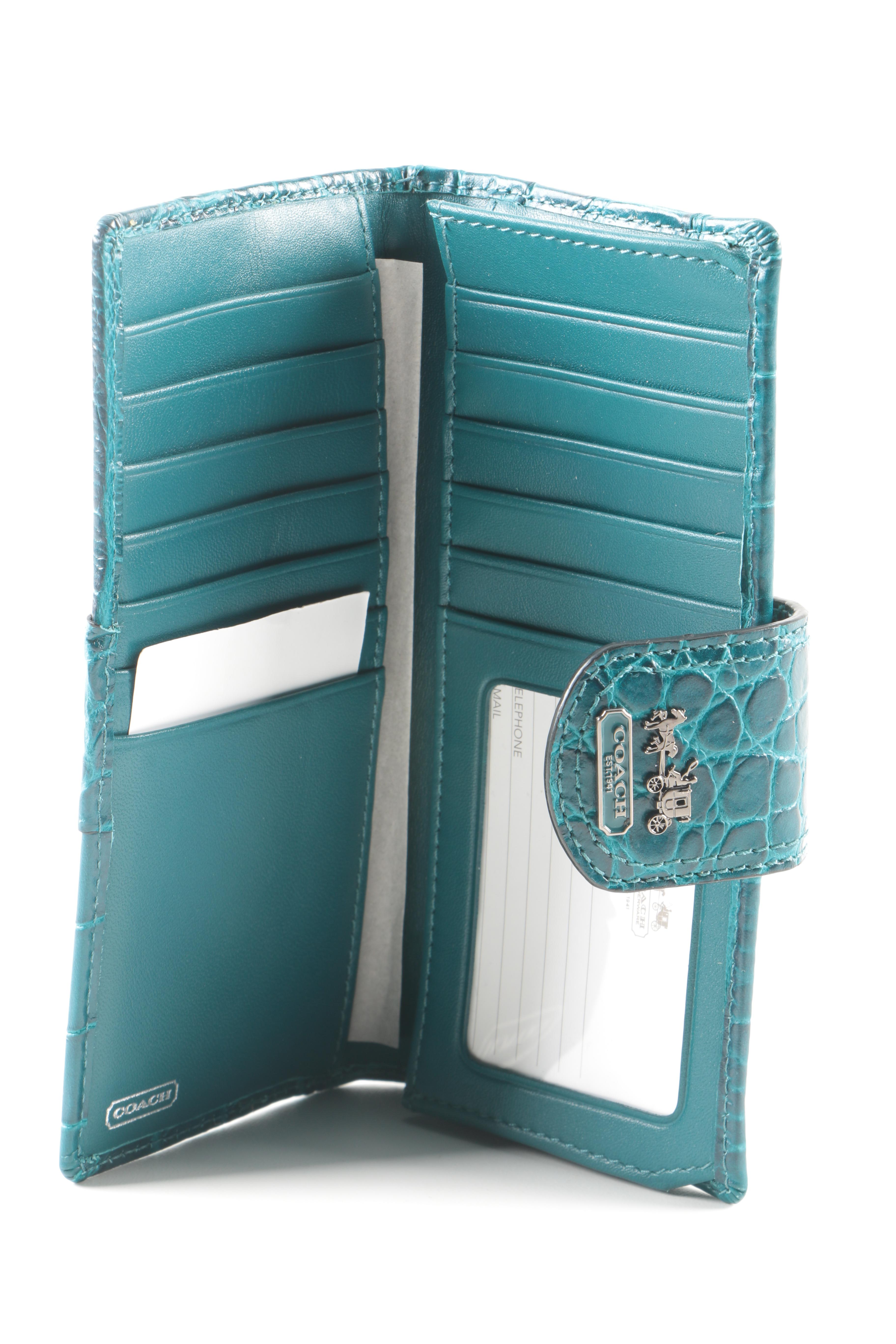 Teal Embossed Leather Madison Wallet and Clutch