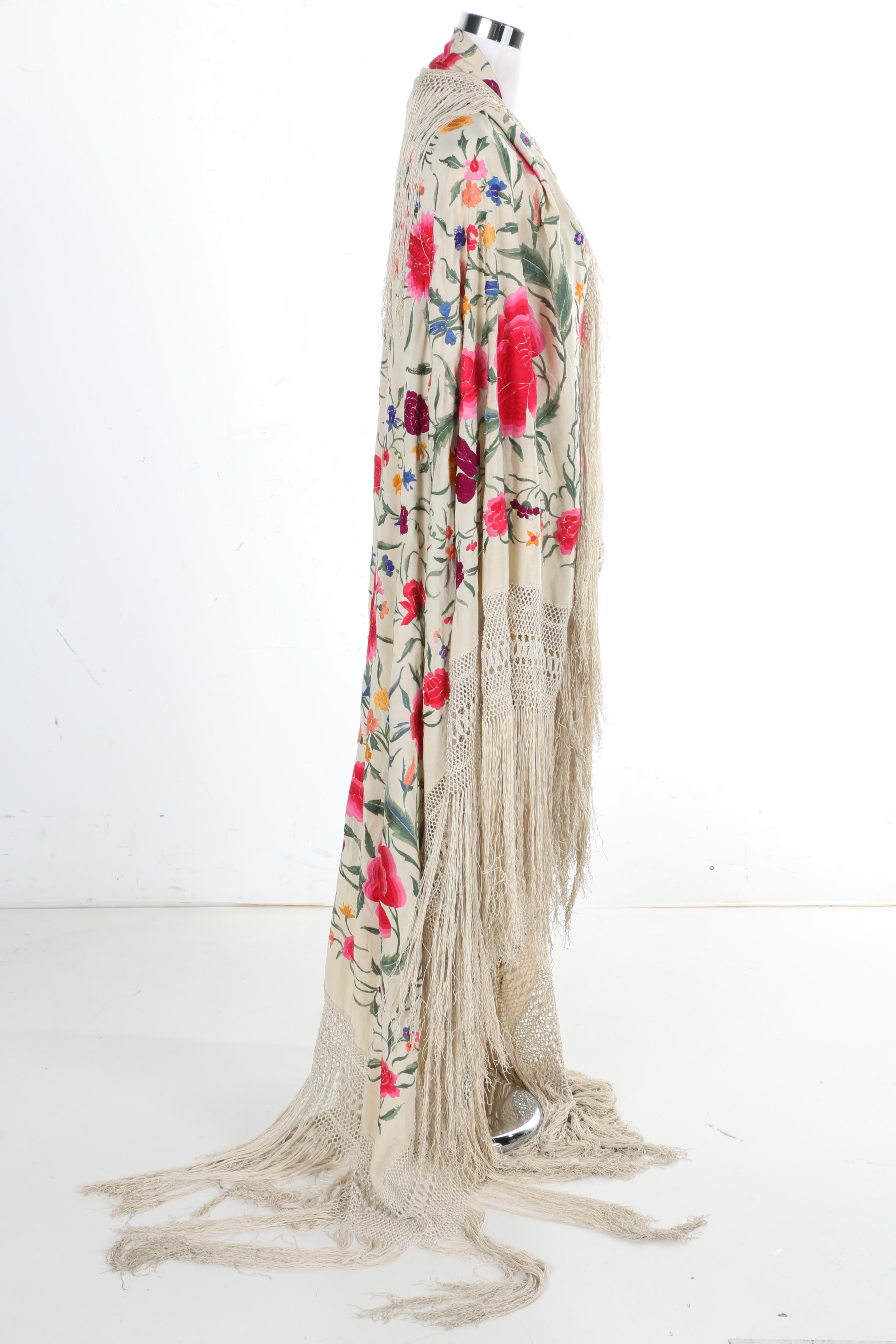 1920s Embroidered Silk Piano Shawl