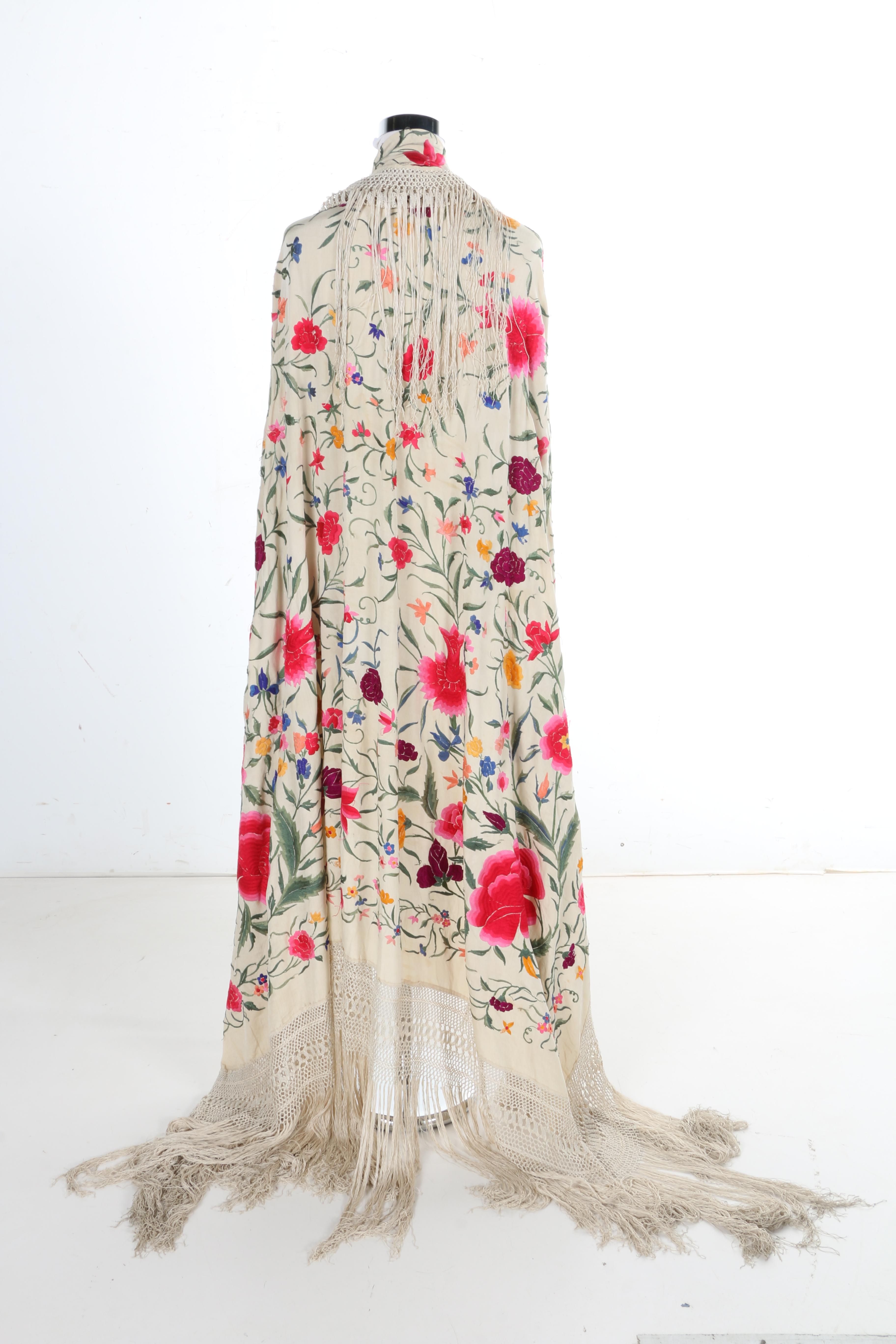 1920s Embroidered Silk Piano Shawl