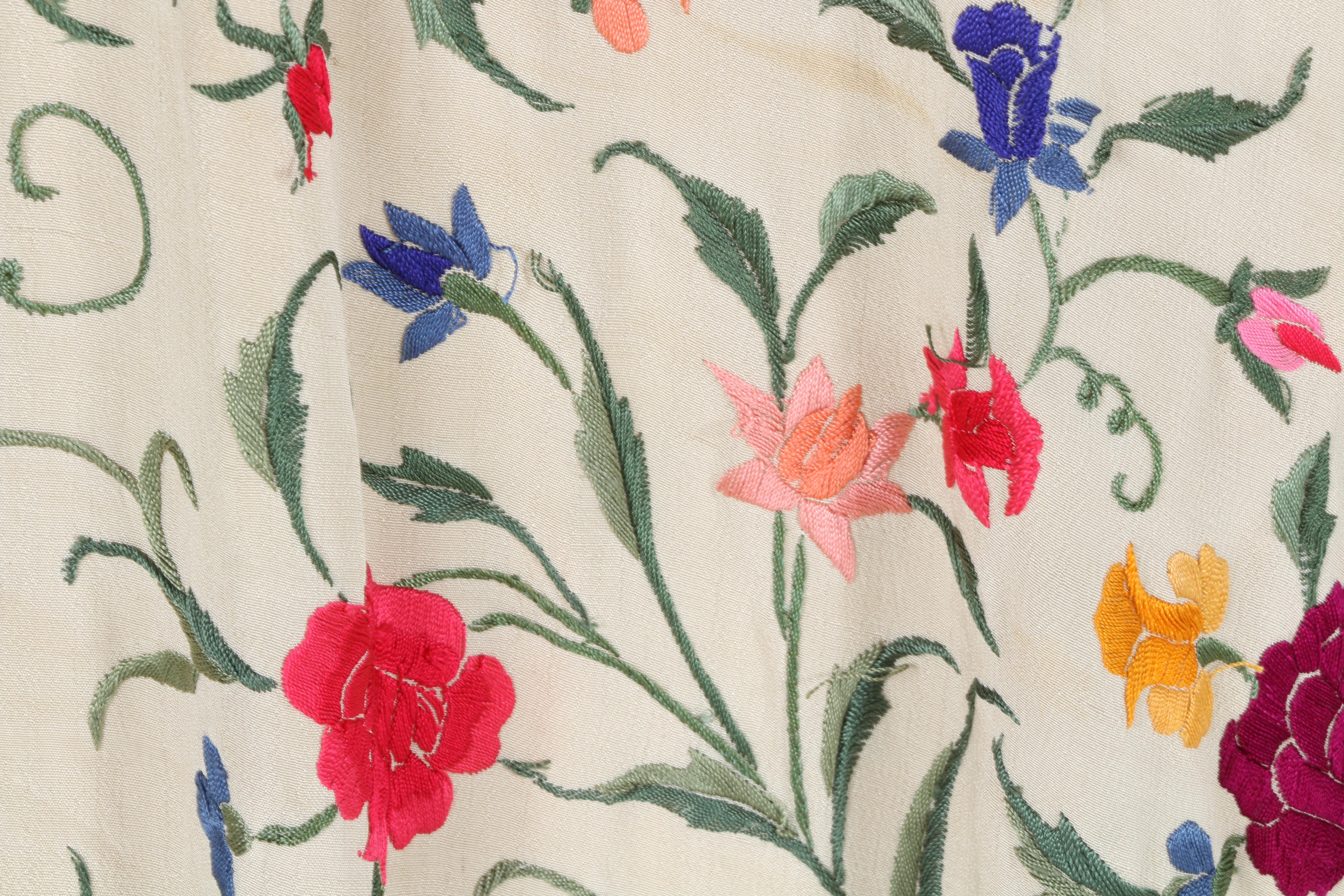 1920s Embroidered Silk Piano Shawl