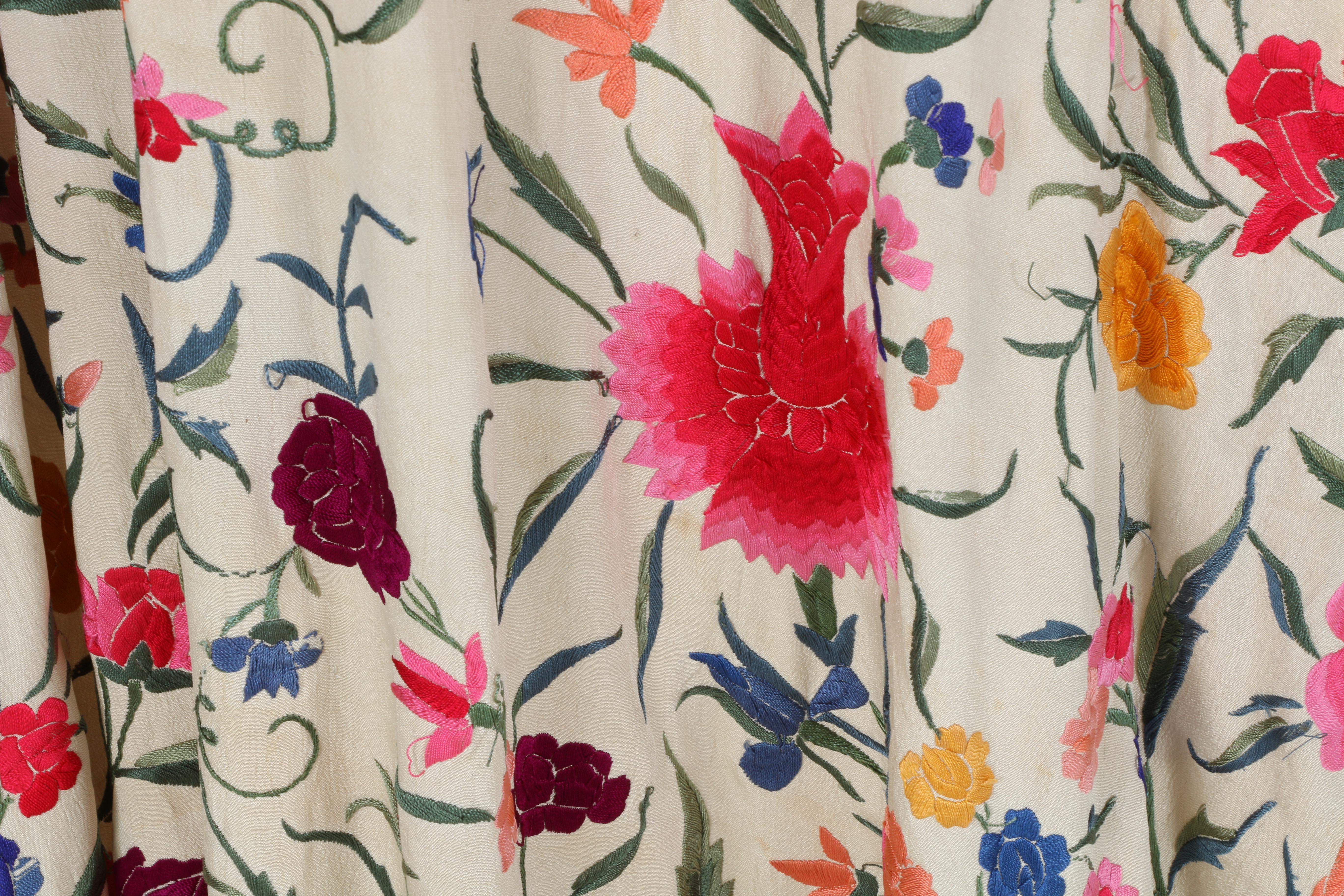 1920s Embroidered Silk Piano Shawl