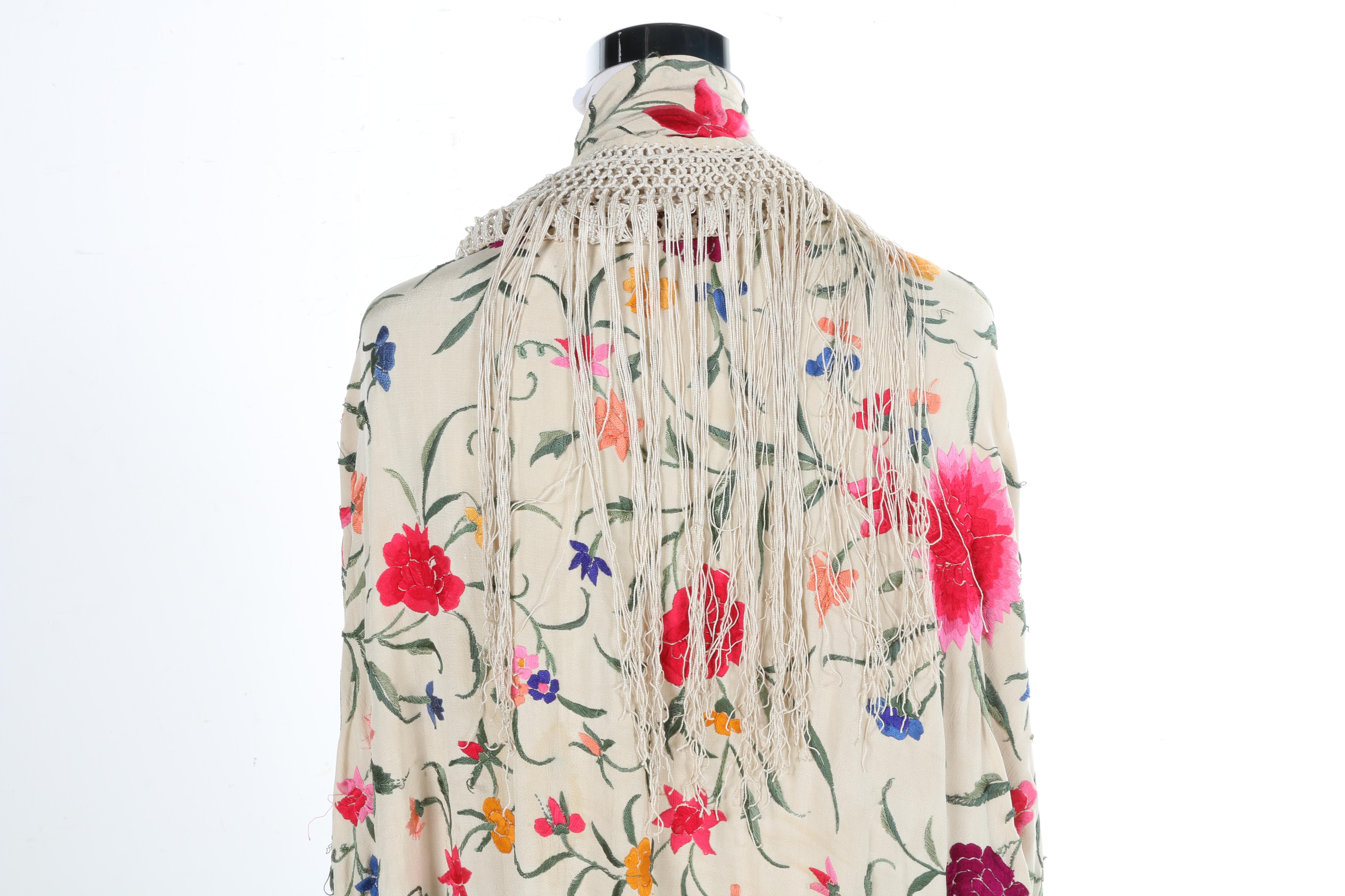 1920s Embroidered Silk Piano Shawl