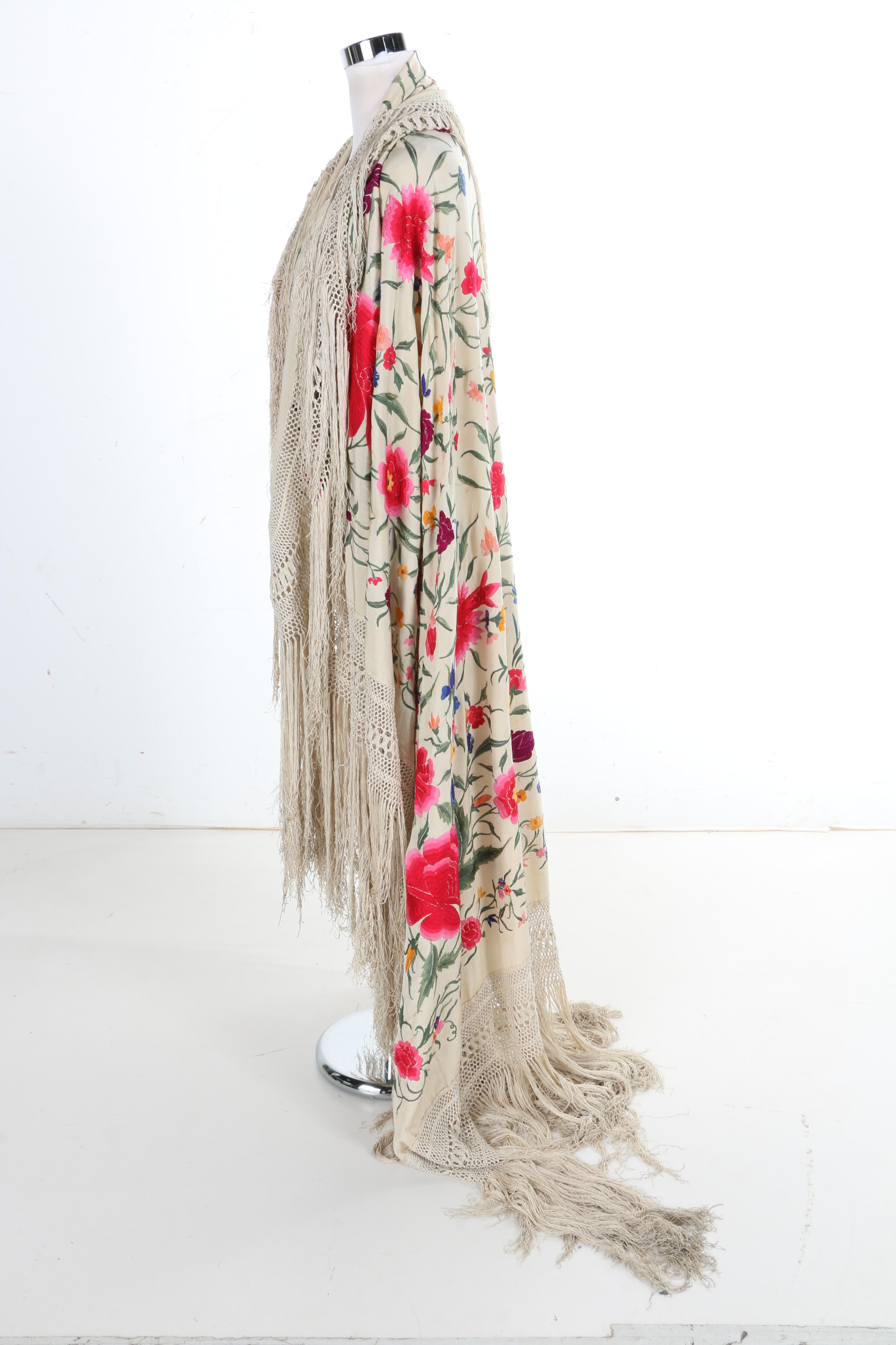 1920s Embroidered Silk Piano Shawl