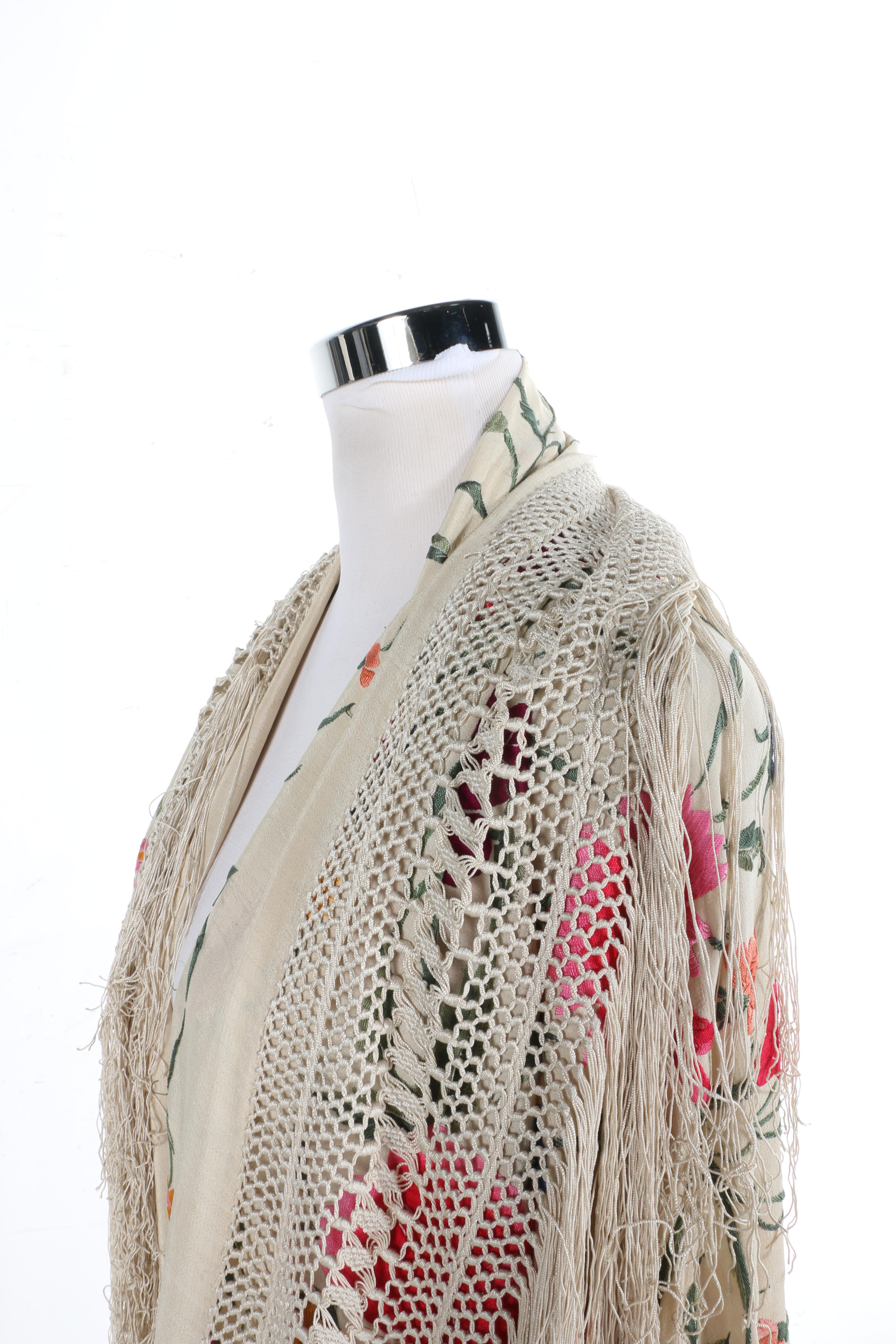 1920s Embroidered Silk Piano Shawl