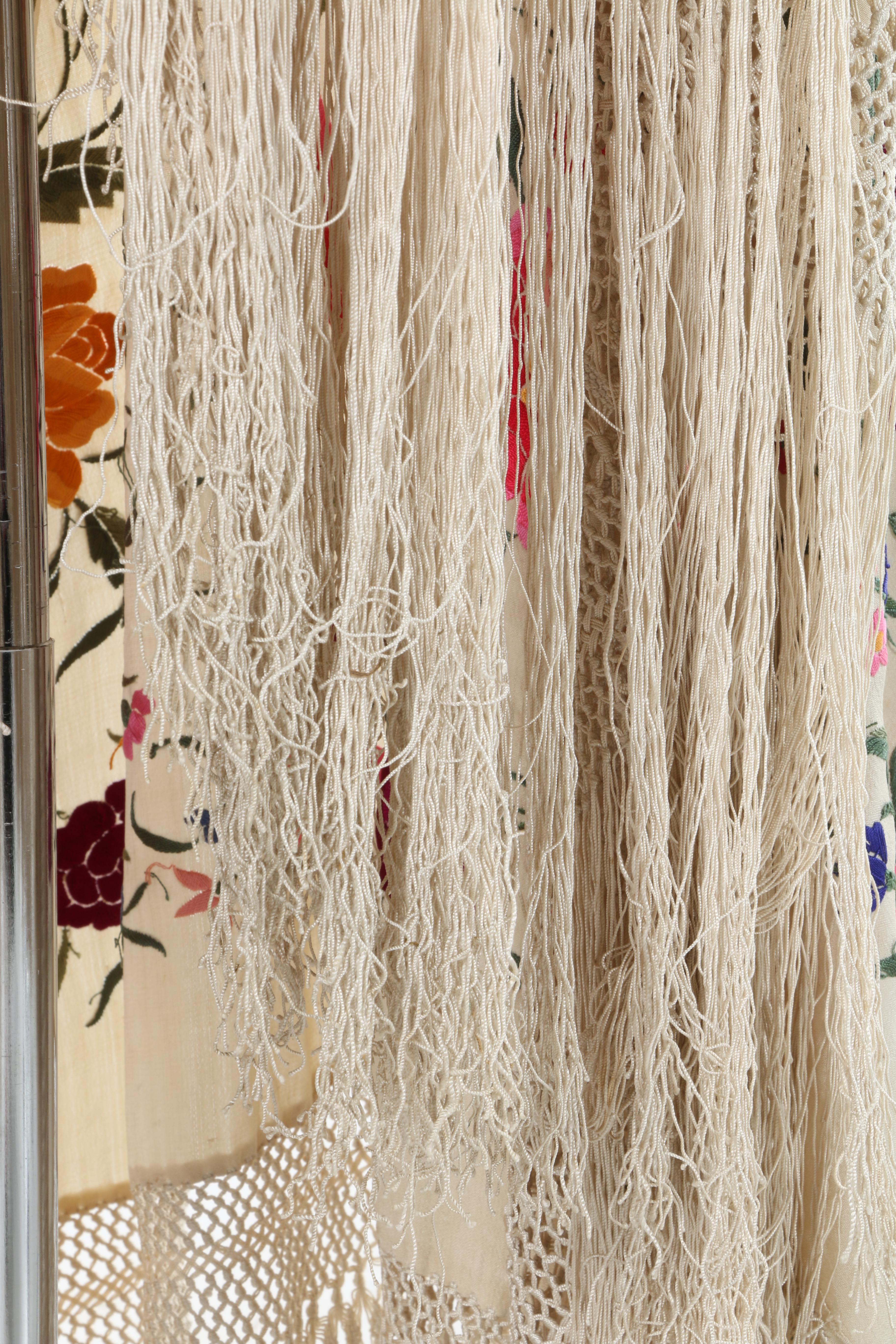 1920s Embroidered Silk Piano Shawl