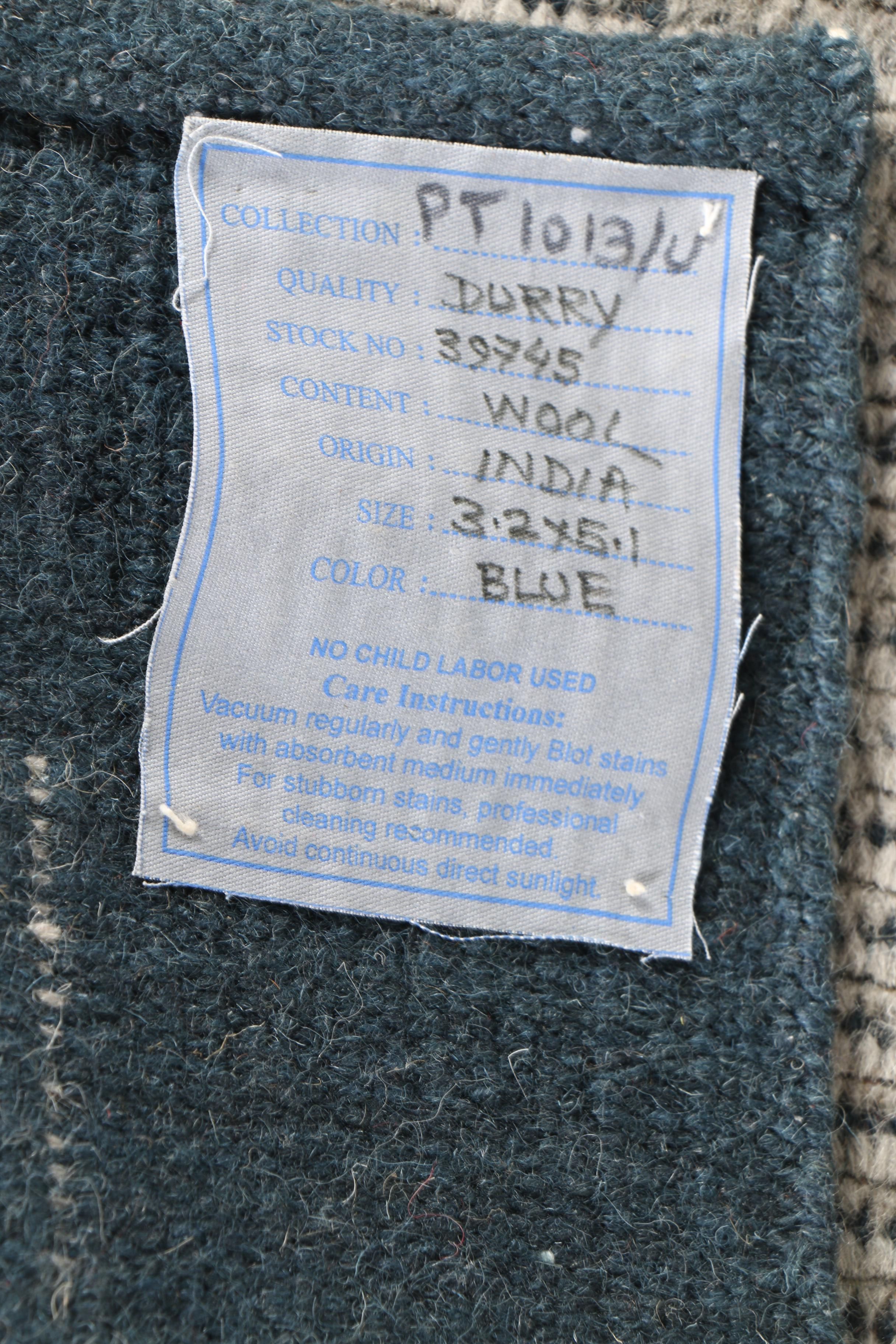 Indian Handwoven Flat Weave Wool Area Rug