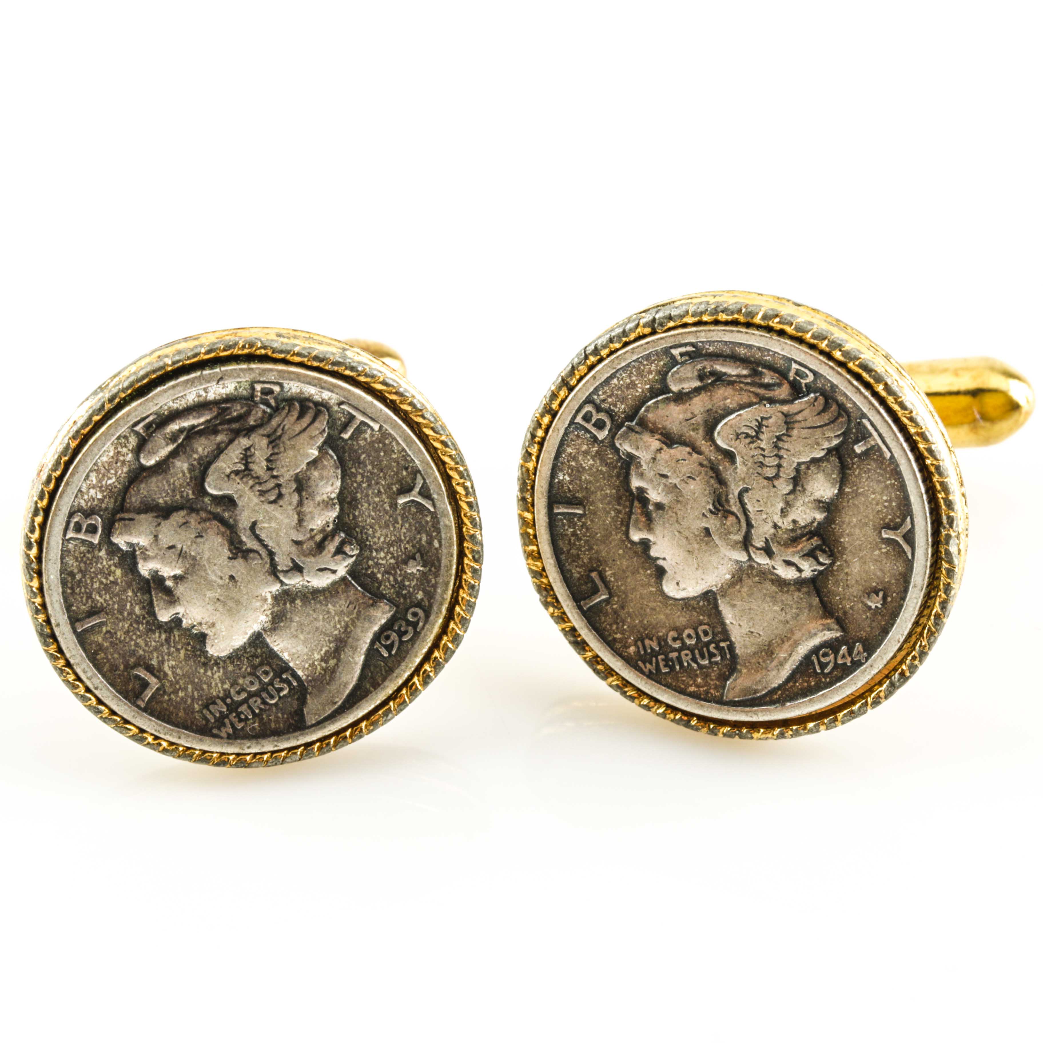 Pair of Mercury Silver Dime Cuff Links