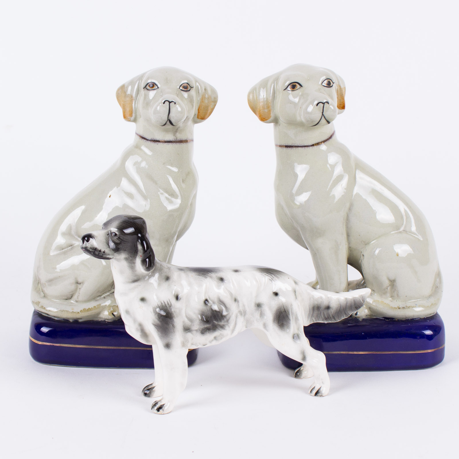 Three Porcelain Dog  Figurines