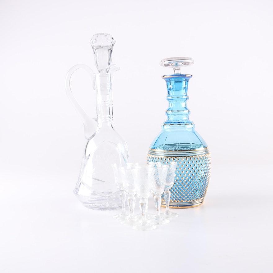 Two Decanters and Set of Sherry Glasses