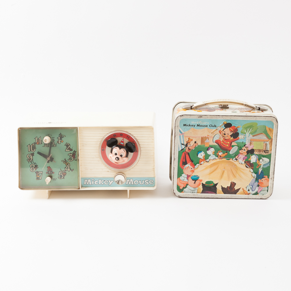 Vintage Mickey Mouse Clock and Lunchbox