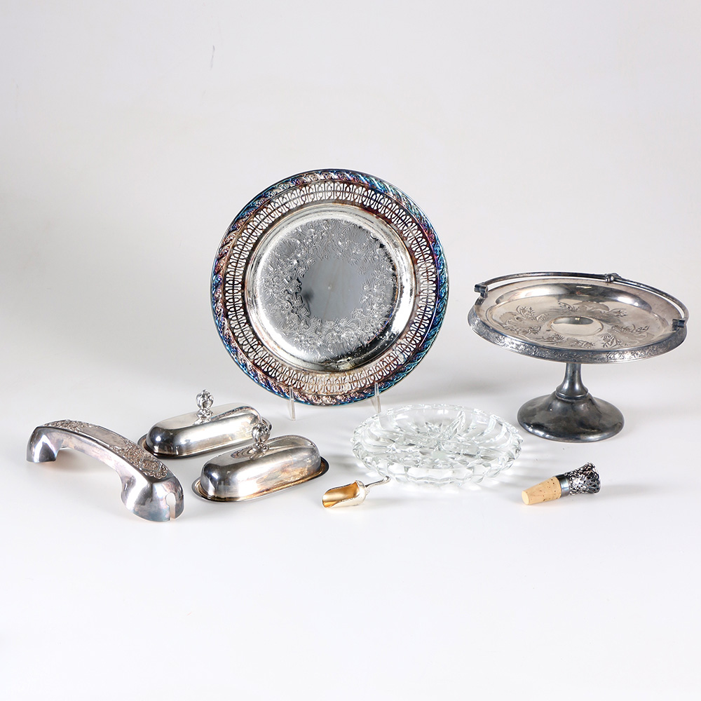 Middletown Pedestal Compote and Assortment of Silver Plate