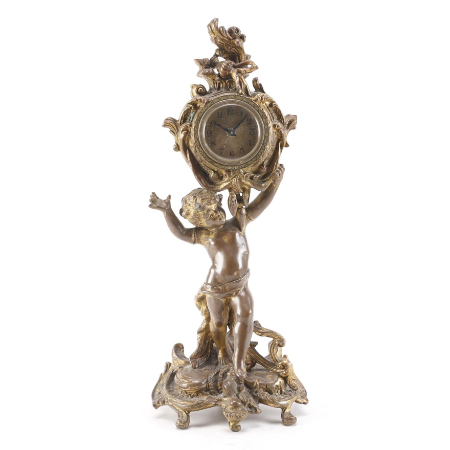 Bronze Mantle Clock With Putto