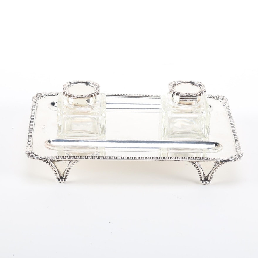 1919 George Edward & Sons Sterling Silver Inkwell Set