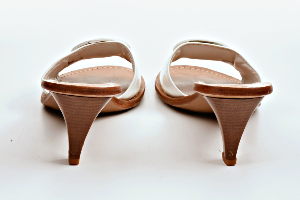 Tory Burch Parchment Patent Leather Logo Slides with Stacked Heel