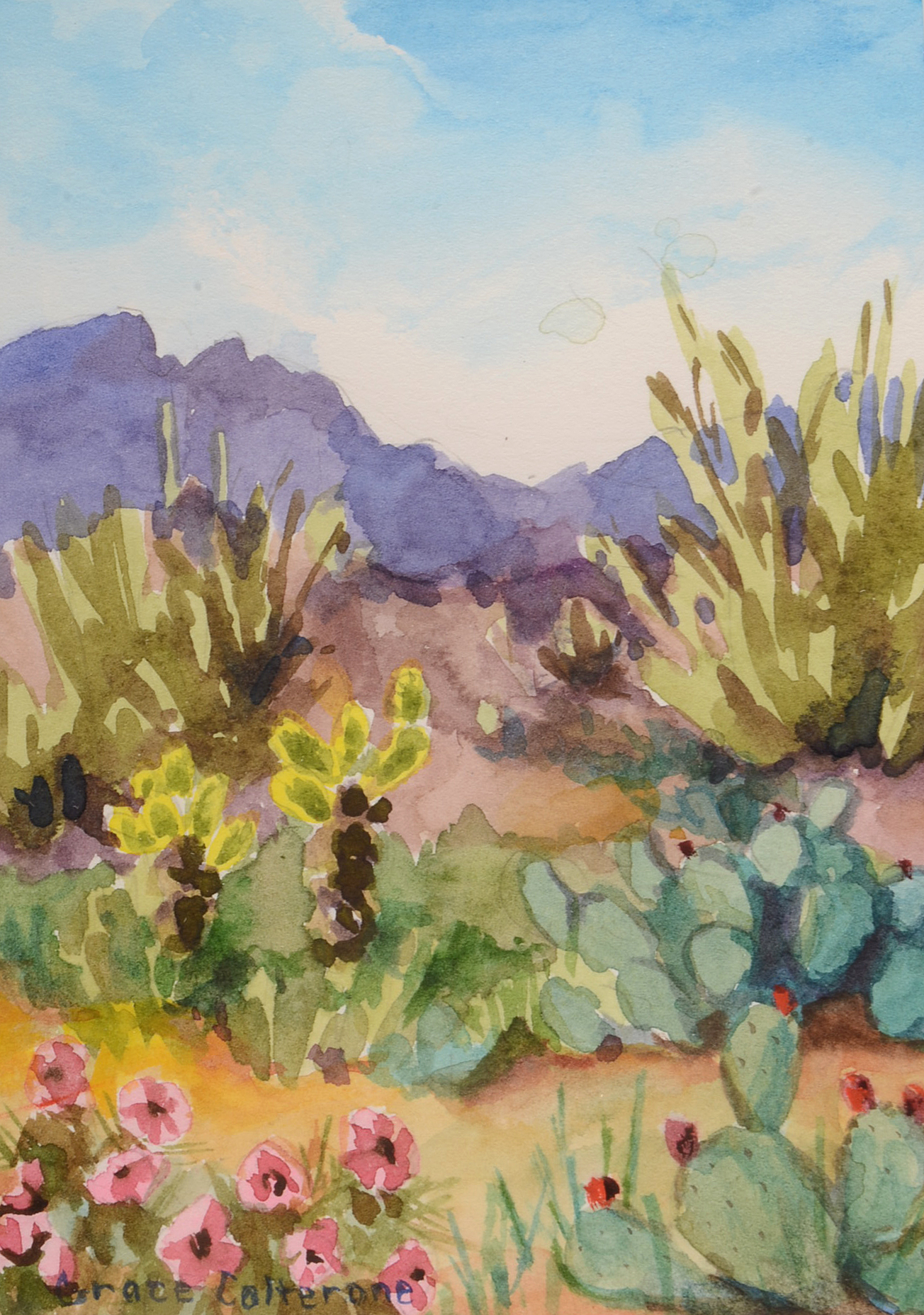 Grace Calterone Original Watercolor "Teddy Bears + Hedgehogs"