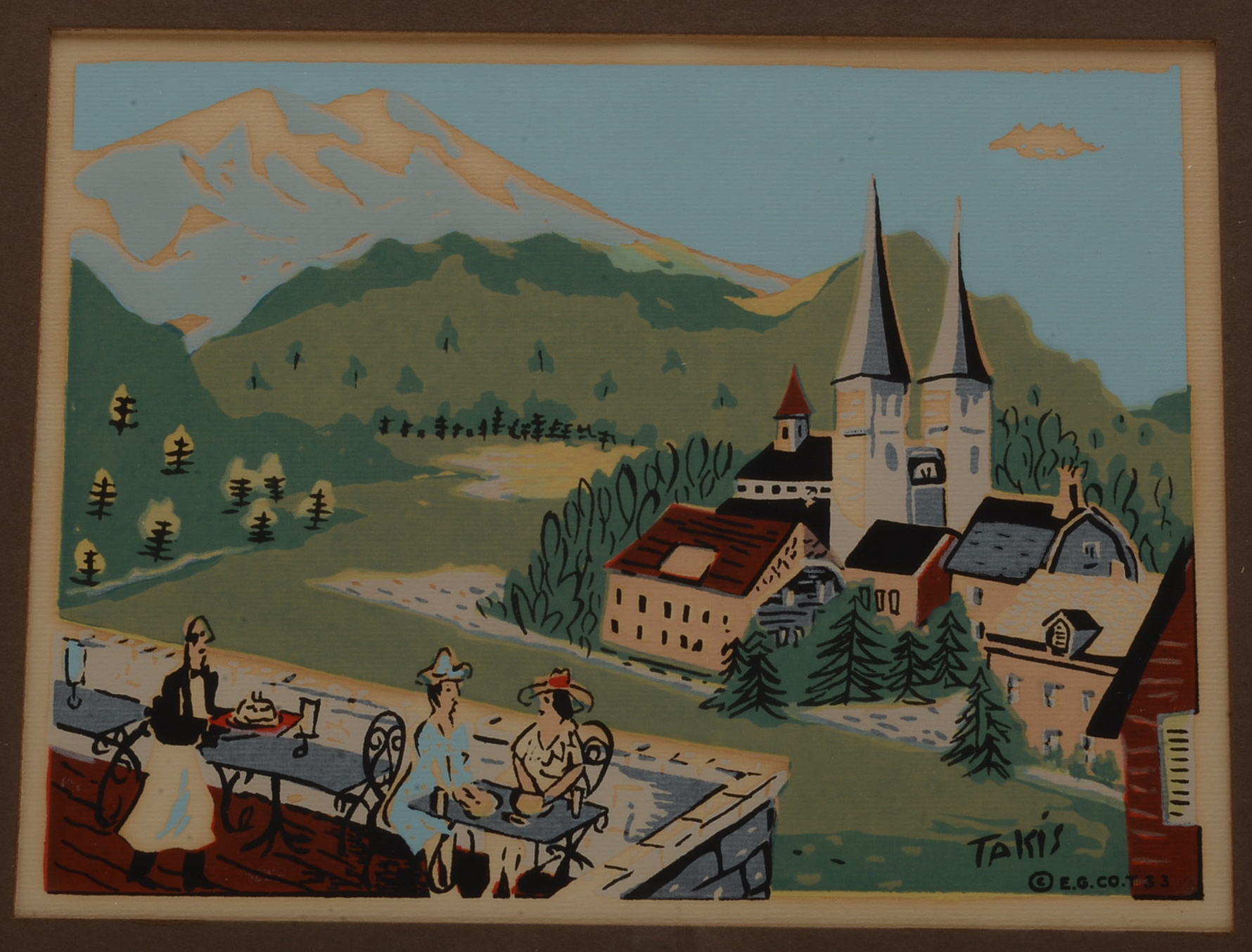 Two Nicholas Takis 1930s Serigraphs of European Townscapes