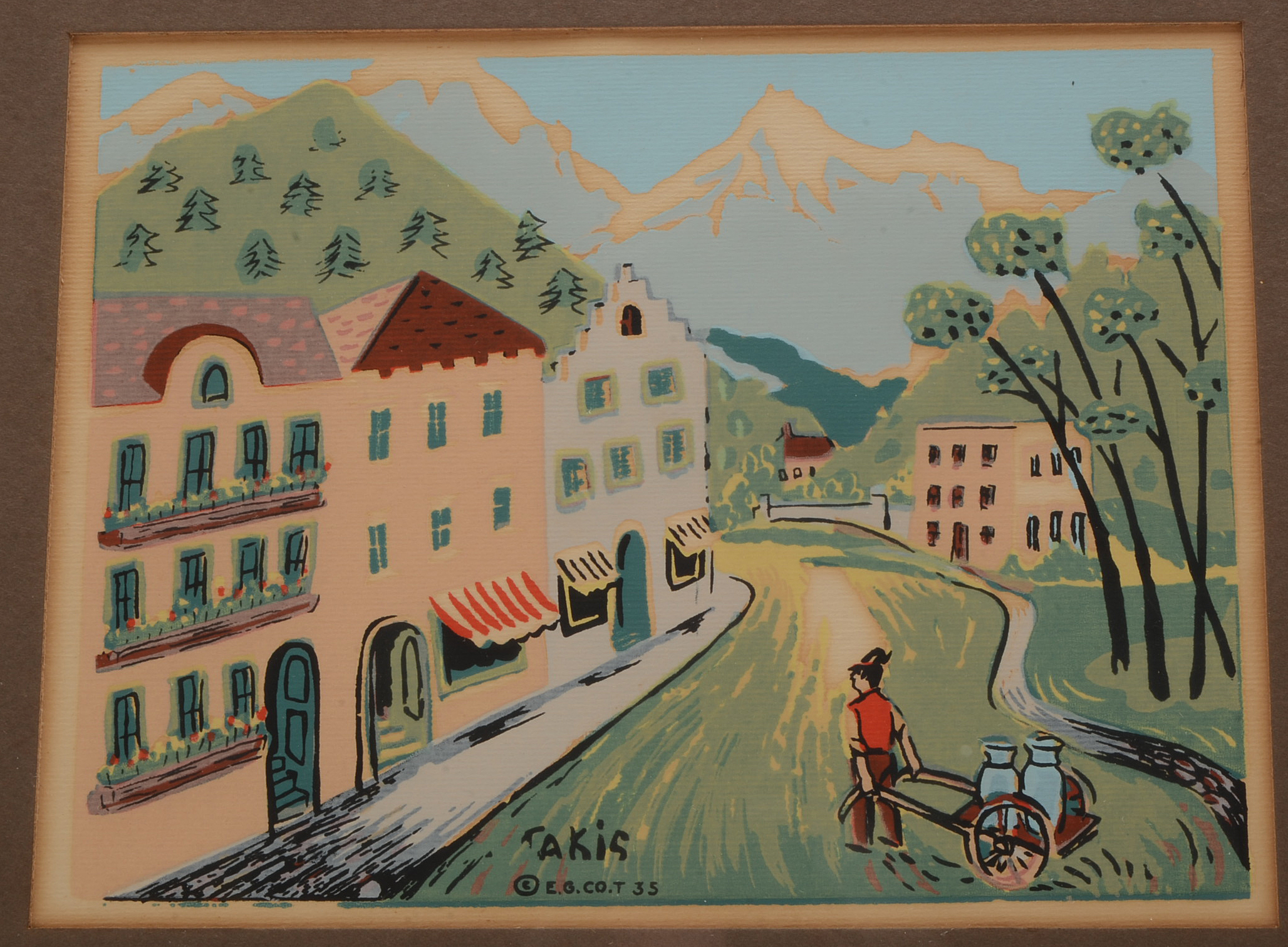 Two Nicholas Takis 1930s Serigraphs of European Townscapes