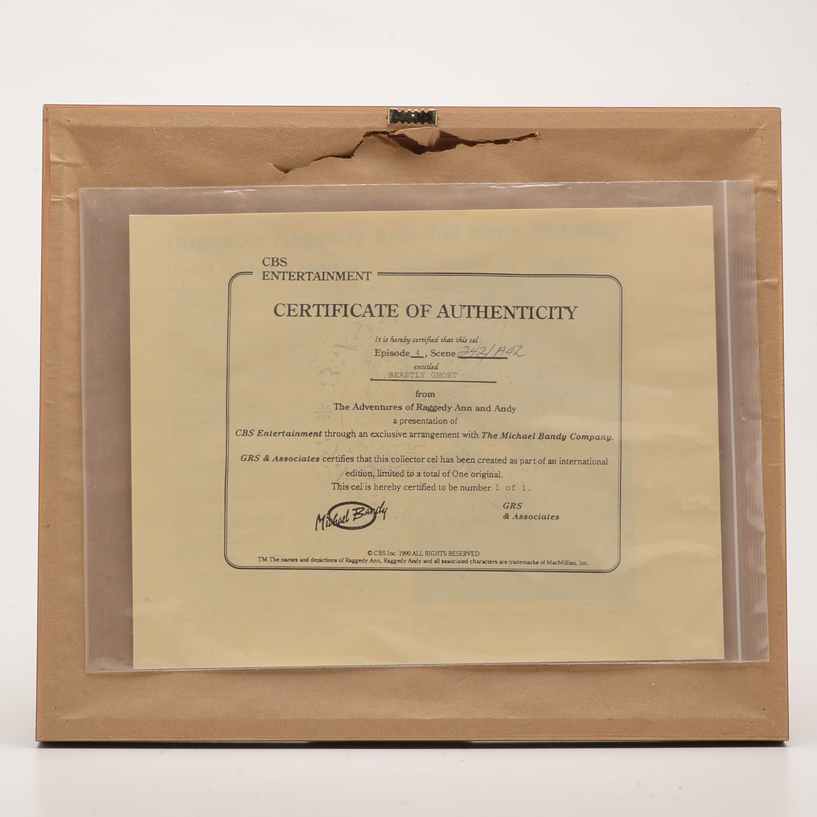 Original 1990 Hand-Painted Animation Cel from "The Adventures of Raggedy Ann and Andy"