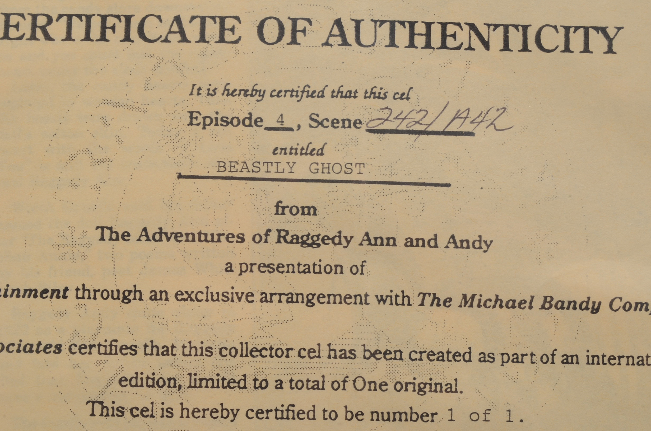 Original 1990 Hand-Painted Animation Cel from "The Adventures of Raggedy Ann and Andy"