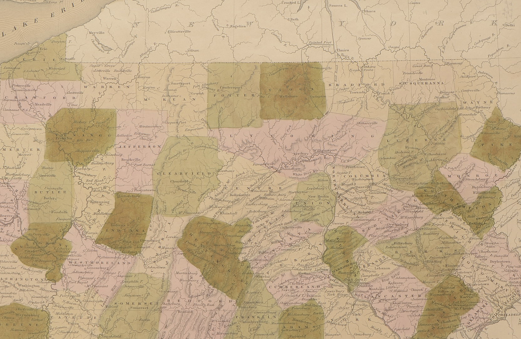 G. W. Boynton 1838 Hand-Colored Atlas Plate Engraving of Pennsylvania