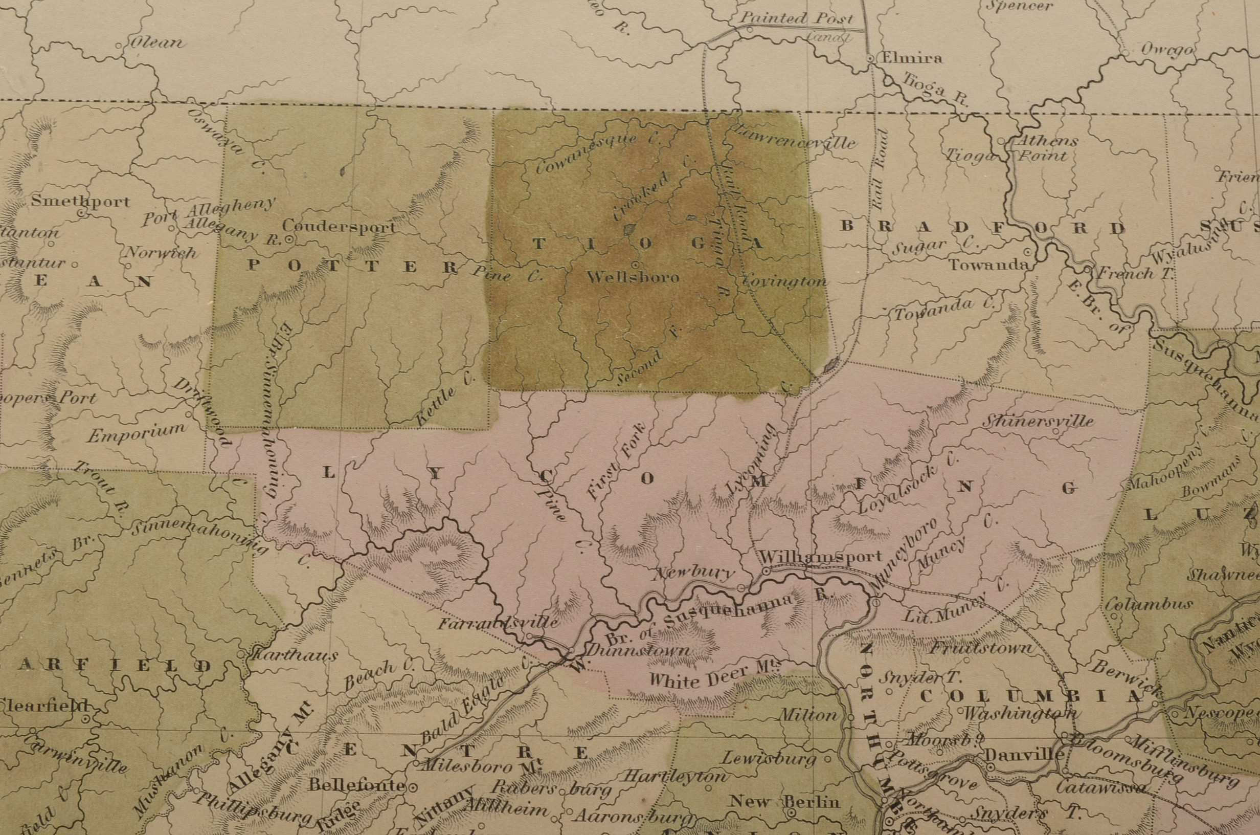 G. W. Boynton 1838 Hand-Colored Atlas Plate Engraving of Pennsylvania